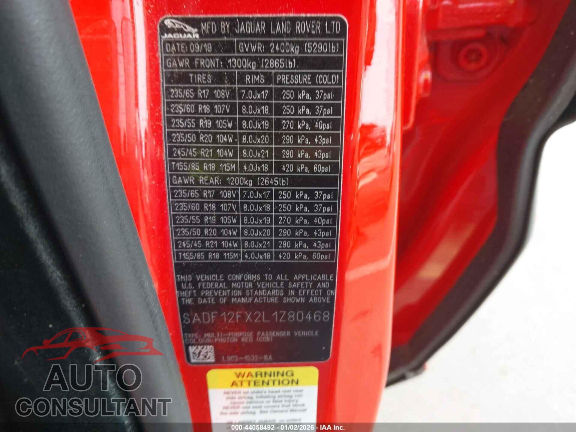 JAGUAR E-PACE 2020 - SADF12FX2L1Z80468
