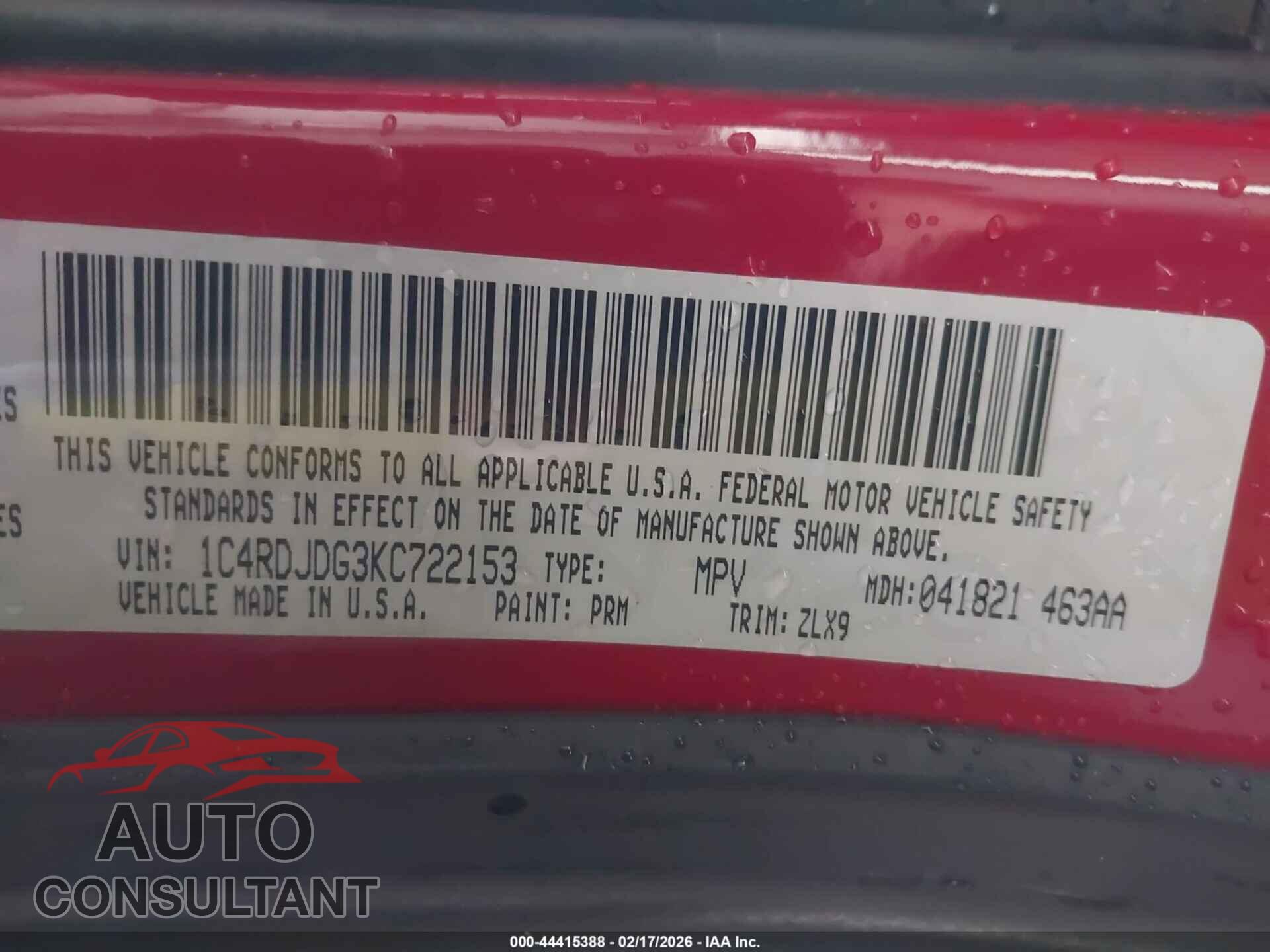 DODGE DURANGO 2019 - 1C4RDJDG3KC722153