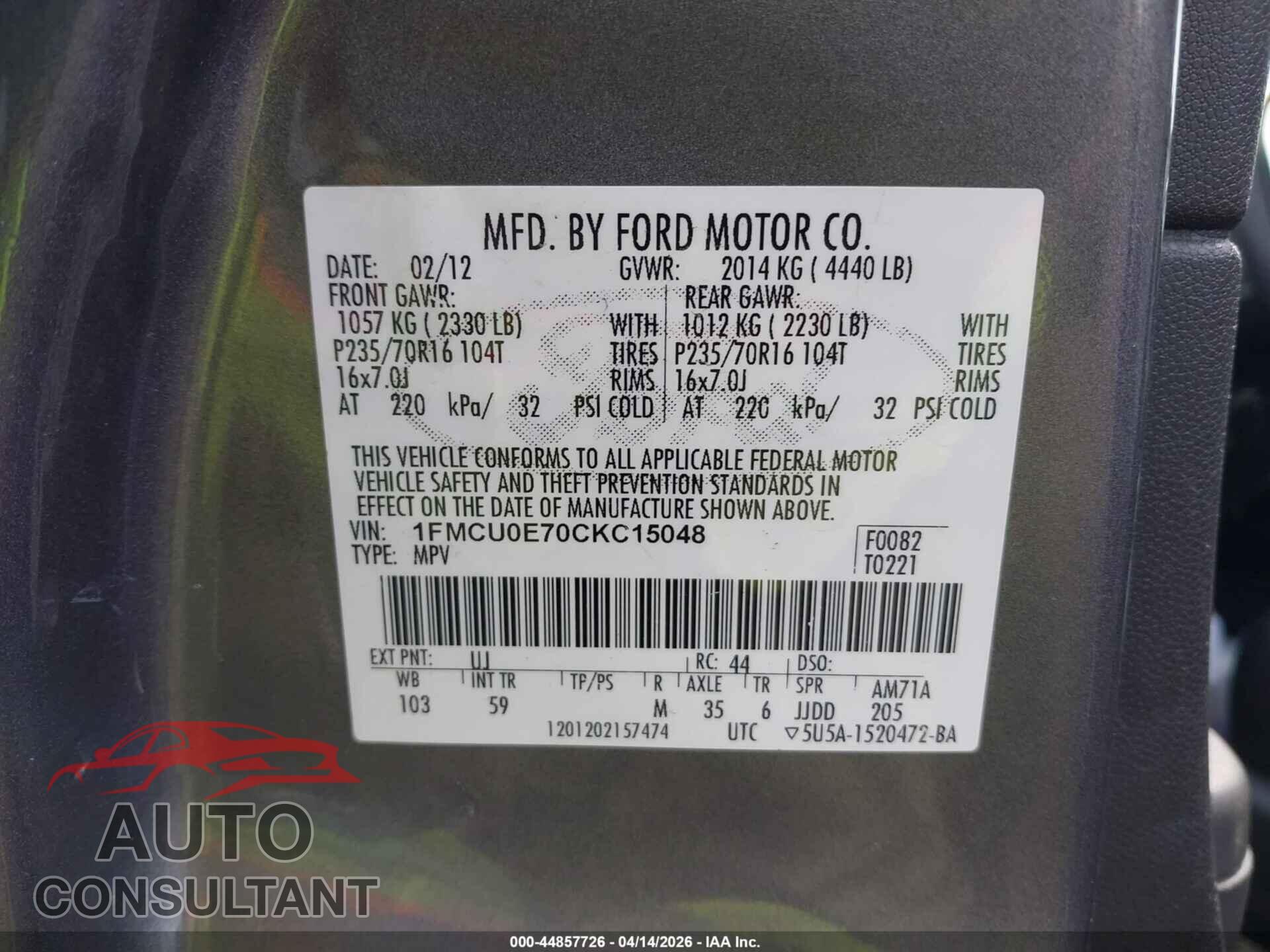 FORD ESCAPE 2012 - 1FMCU0E70CKC15048