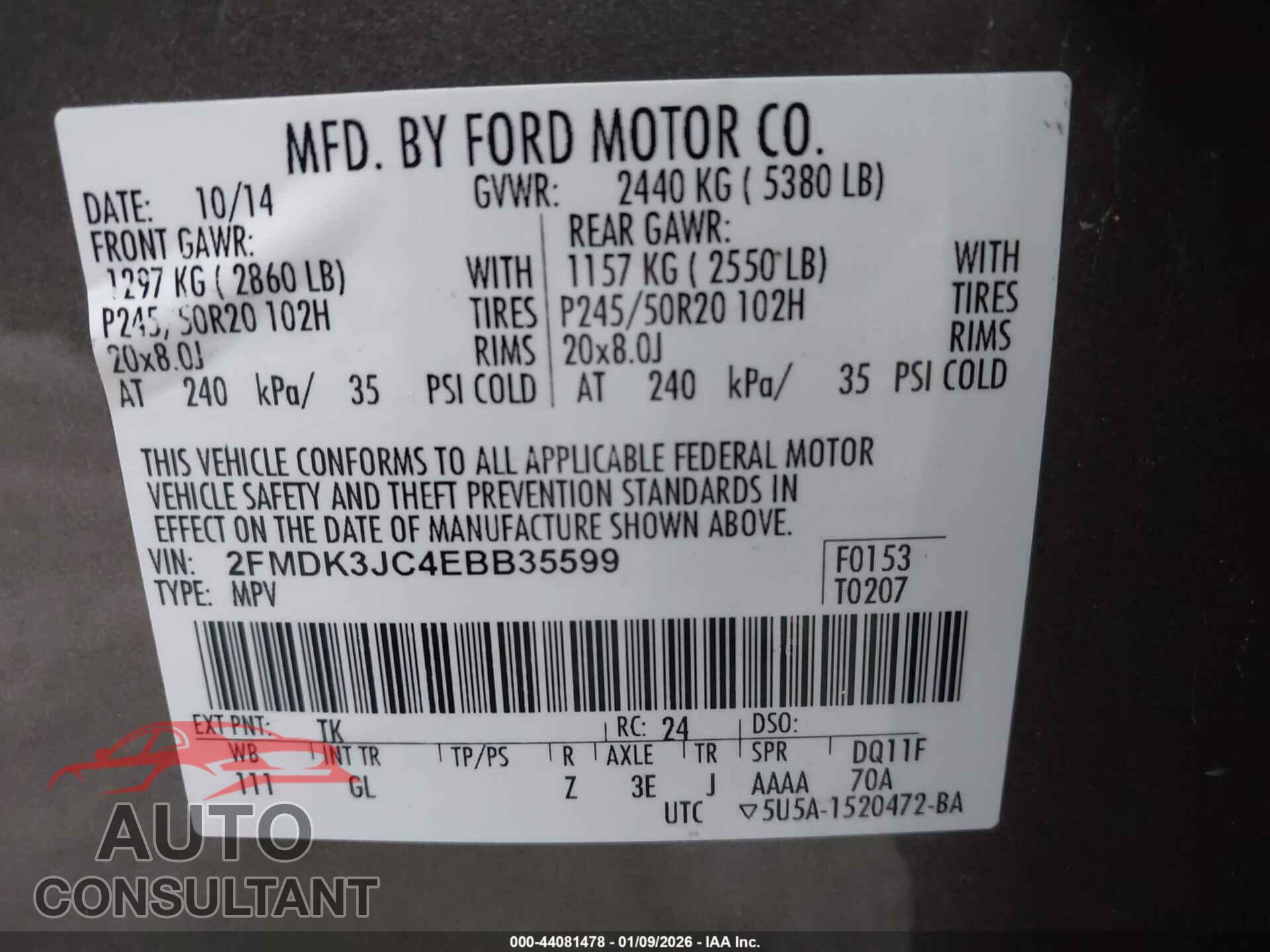 FORD EDGE 2014 - 2FMDK3JC4EBB35599