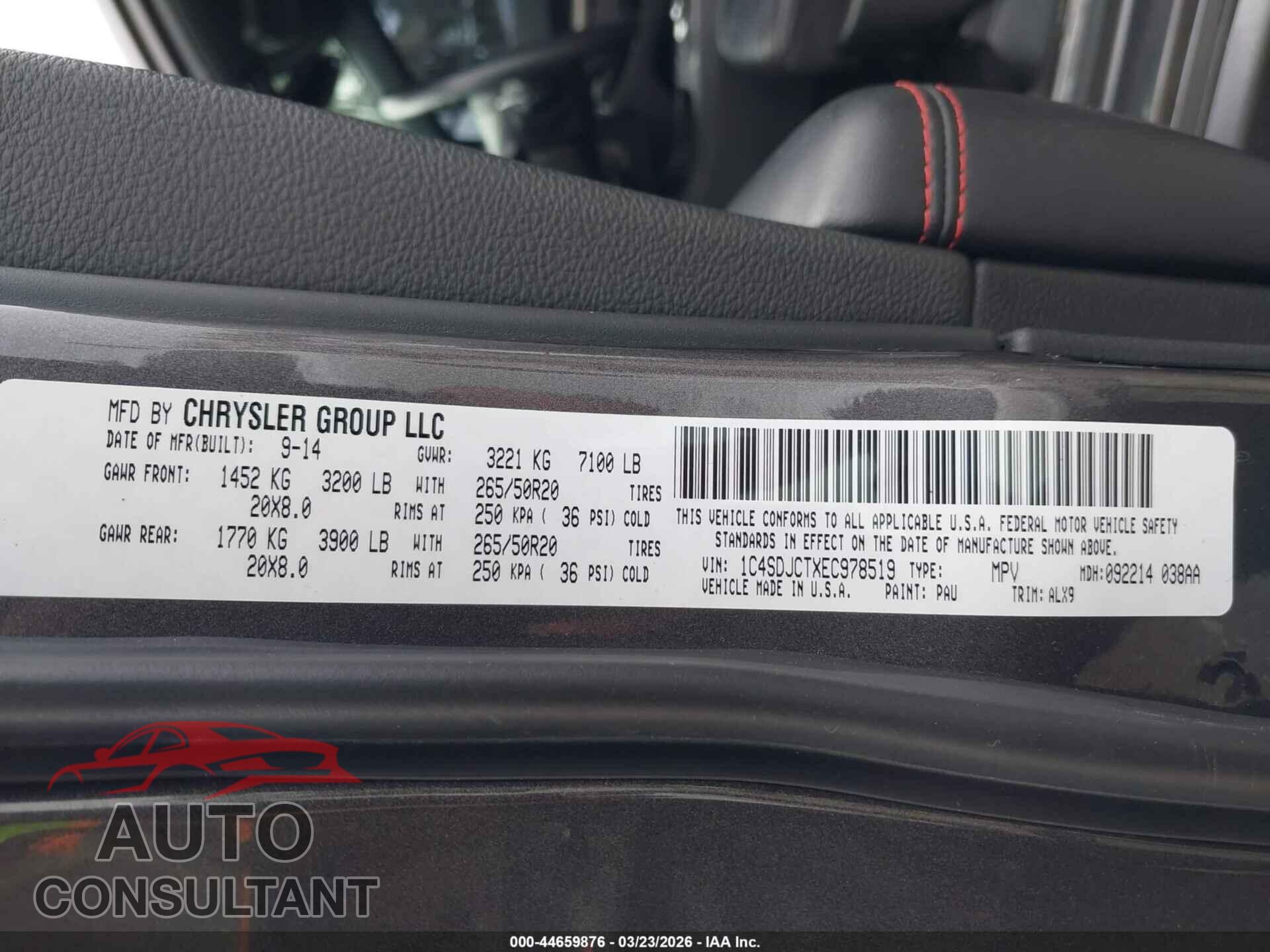DODGE DURANGO 2014 - 1C4SDJCTXEC978519