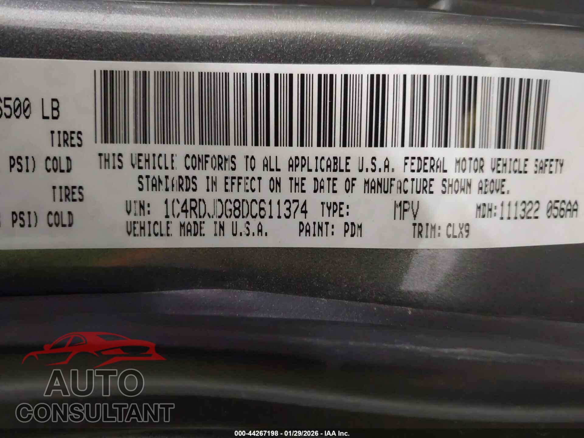 DODGE DURANGO 2013 - 1C4RDJDG8DC611374