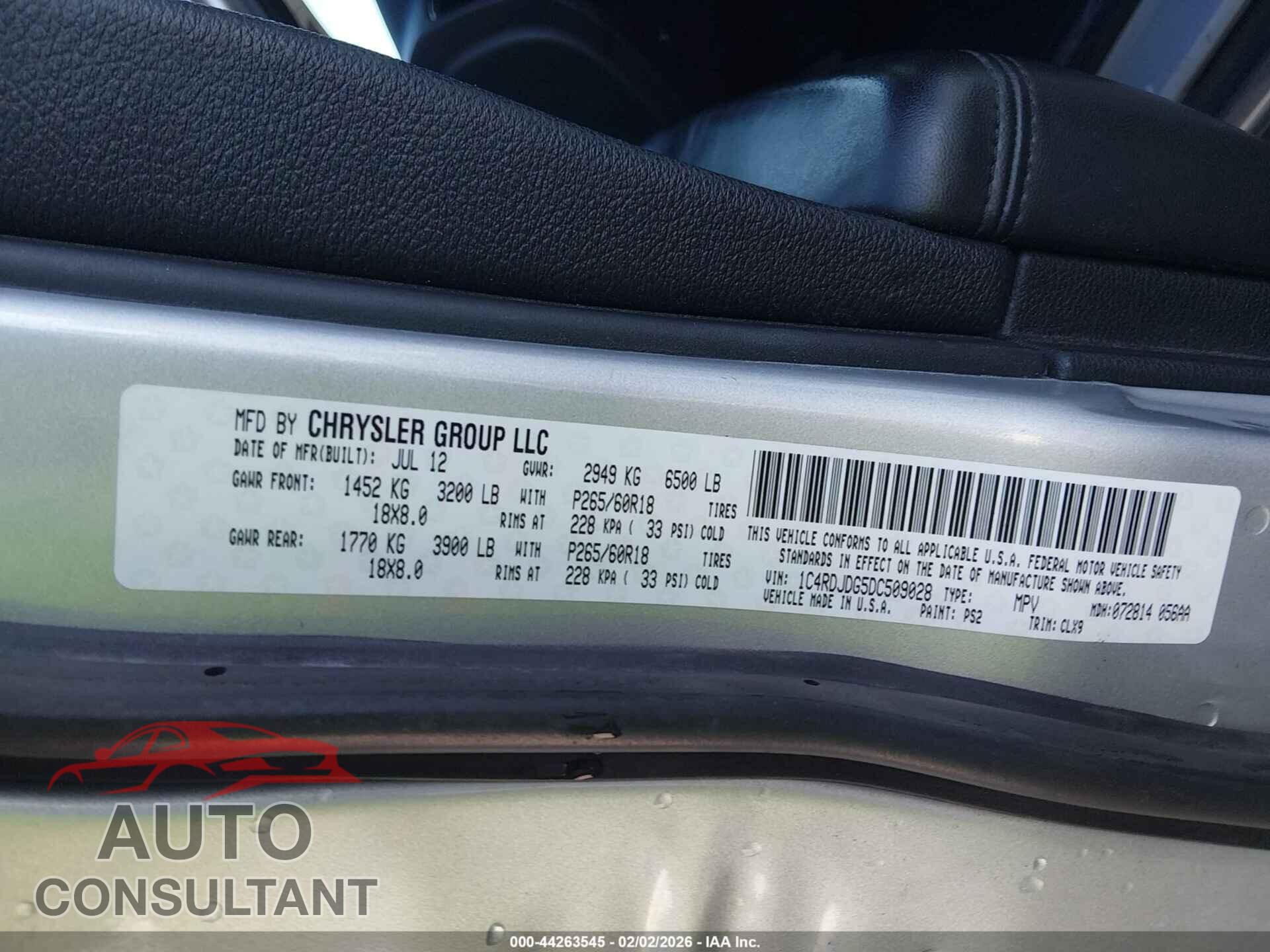 DODGE DURANGO 2013 - 1C4RDJDG5DC509028