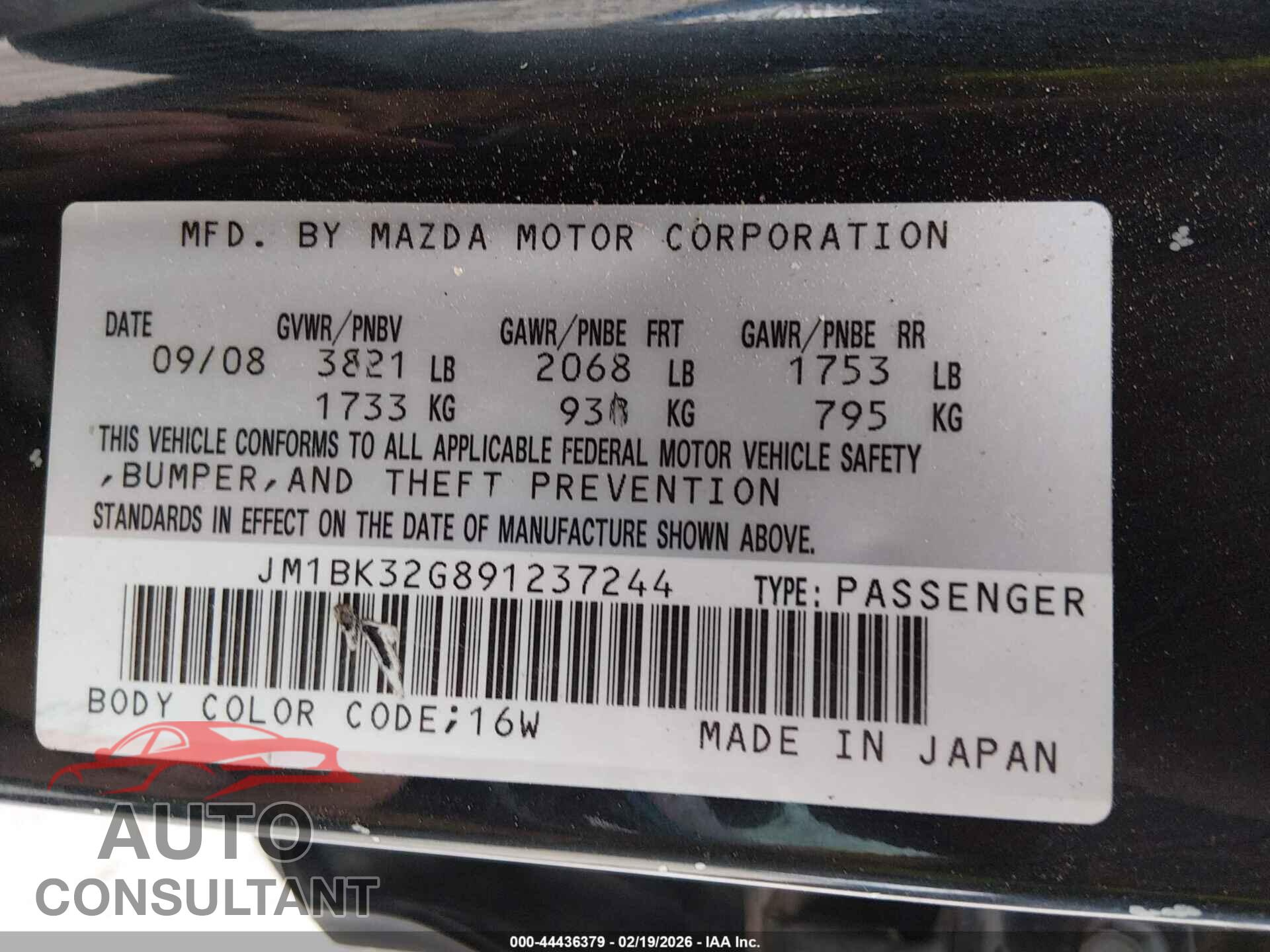 MAZDA MAZDA3 2009 - JM1BK32G891237244