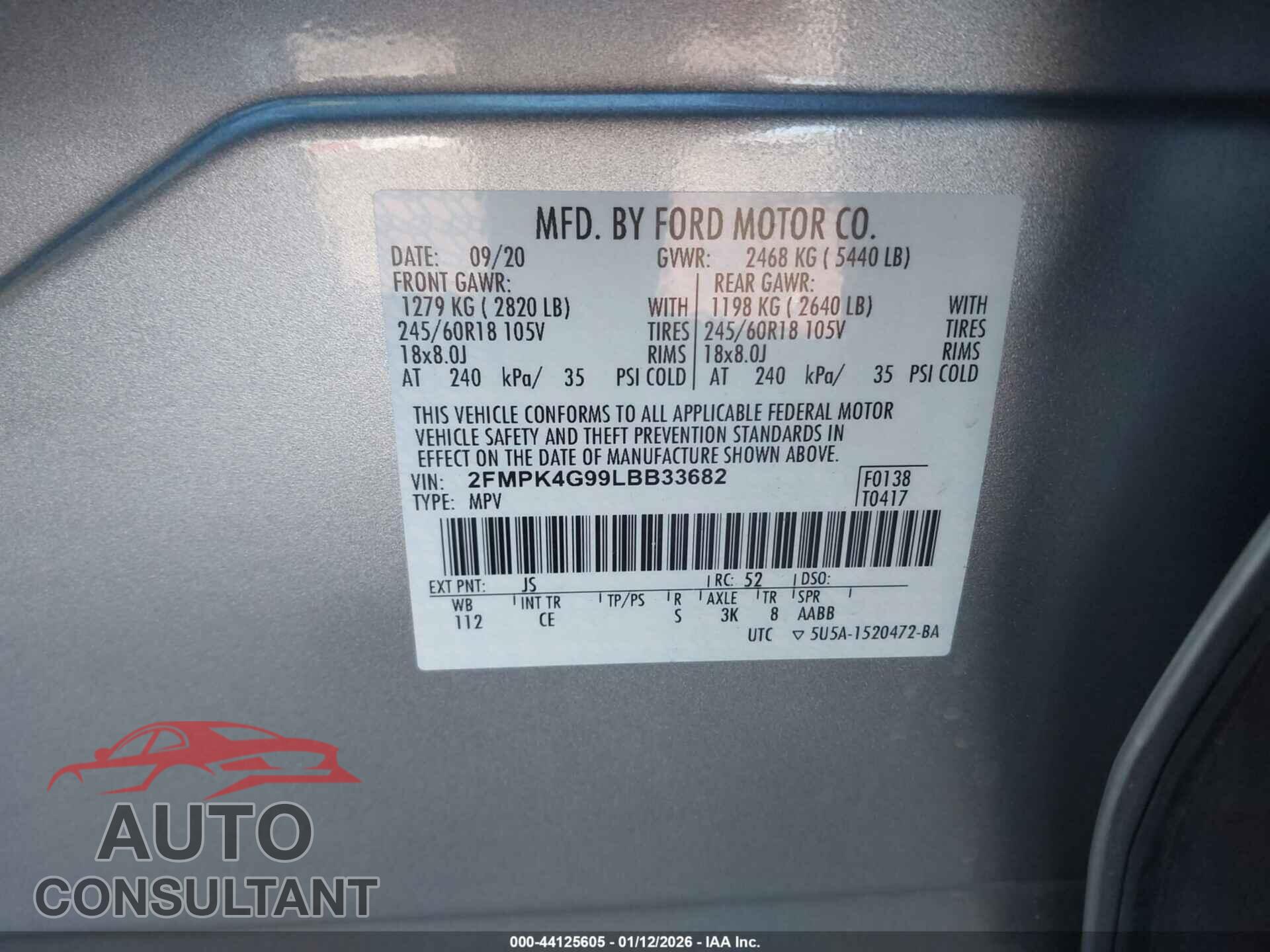 FORD EDGE 2020 - 2FMPK4G99LBB33682