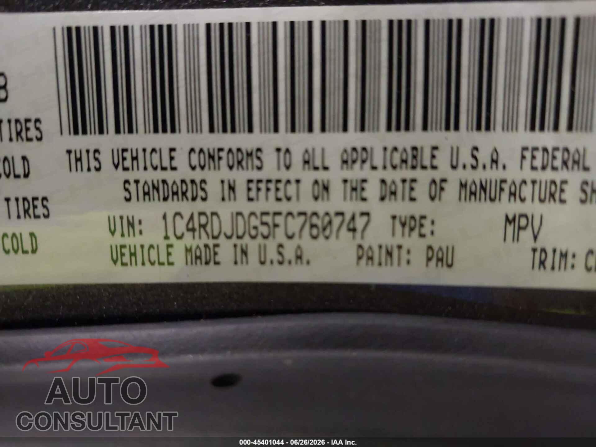 DODGE DURANGO 2015 - 1C4RDJDG5FC760747