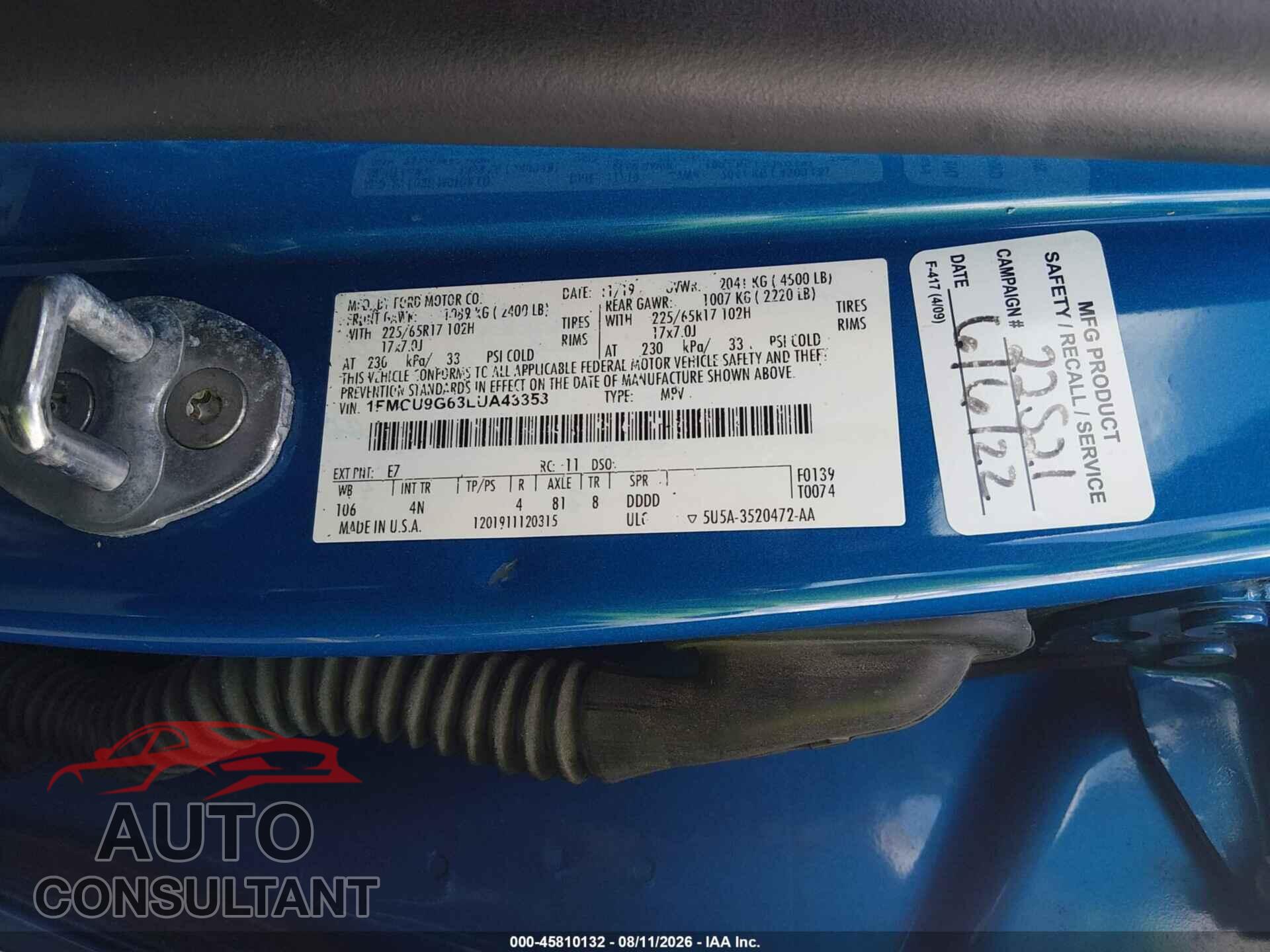 FORD ESCAPE 2020 - 1FMCU9G63LUA43353