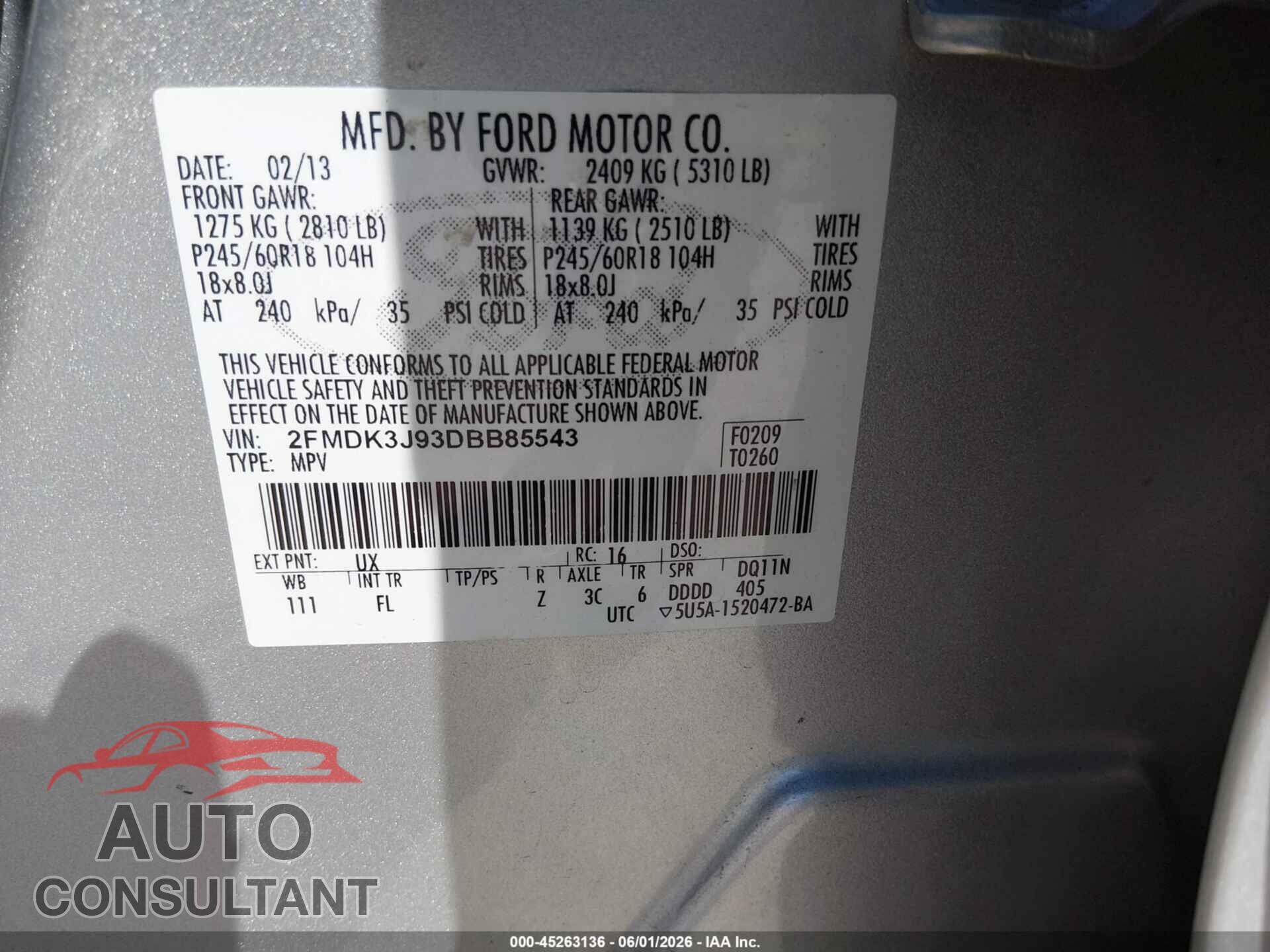 FORD EDGE 2013 - 2FMDK3J93DBB85543
