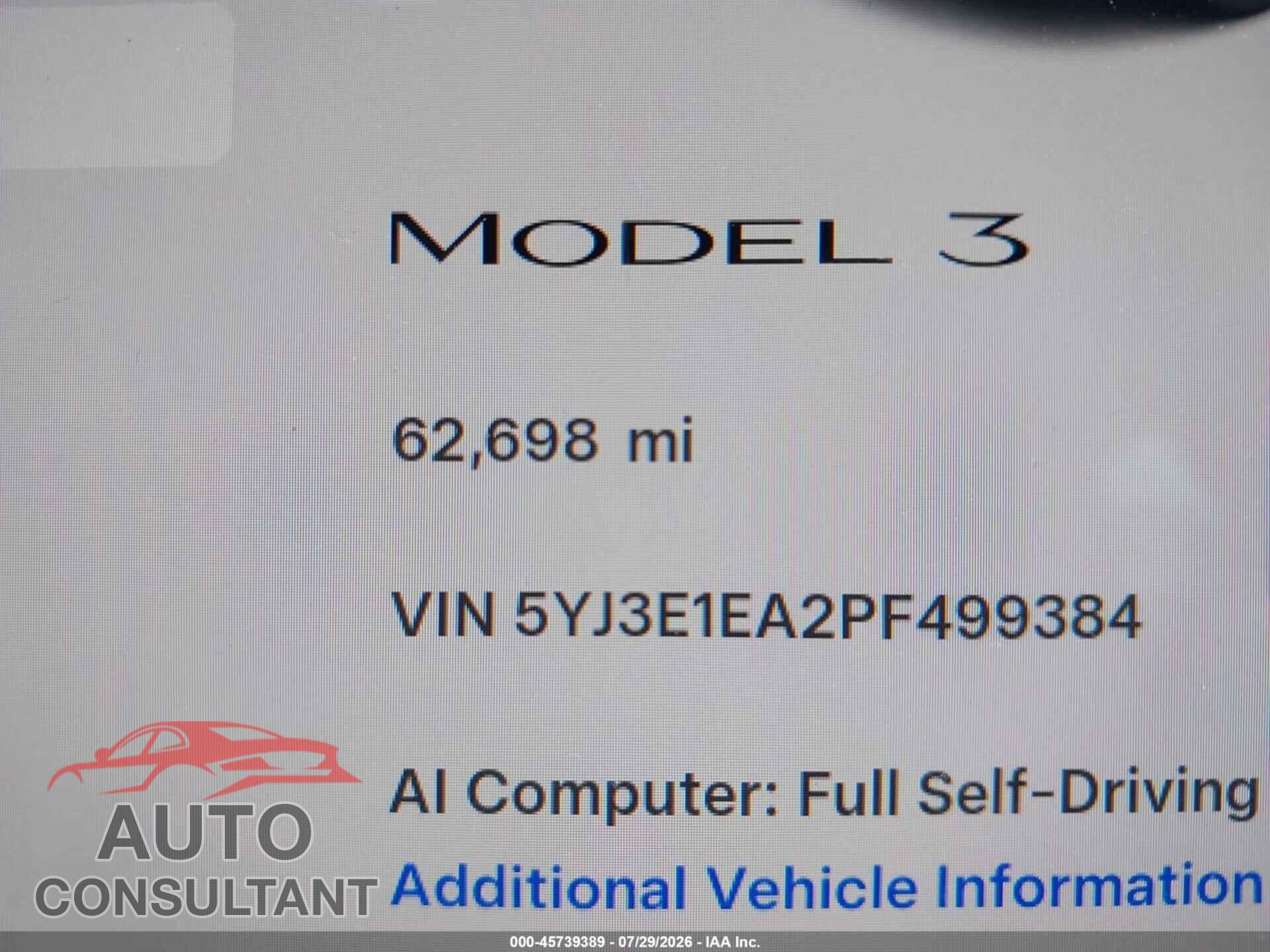 TESLA MODEL 3 2023 - 5YJ3E1EA2PF499384