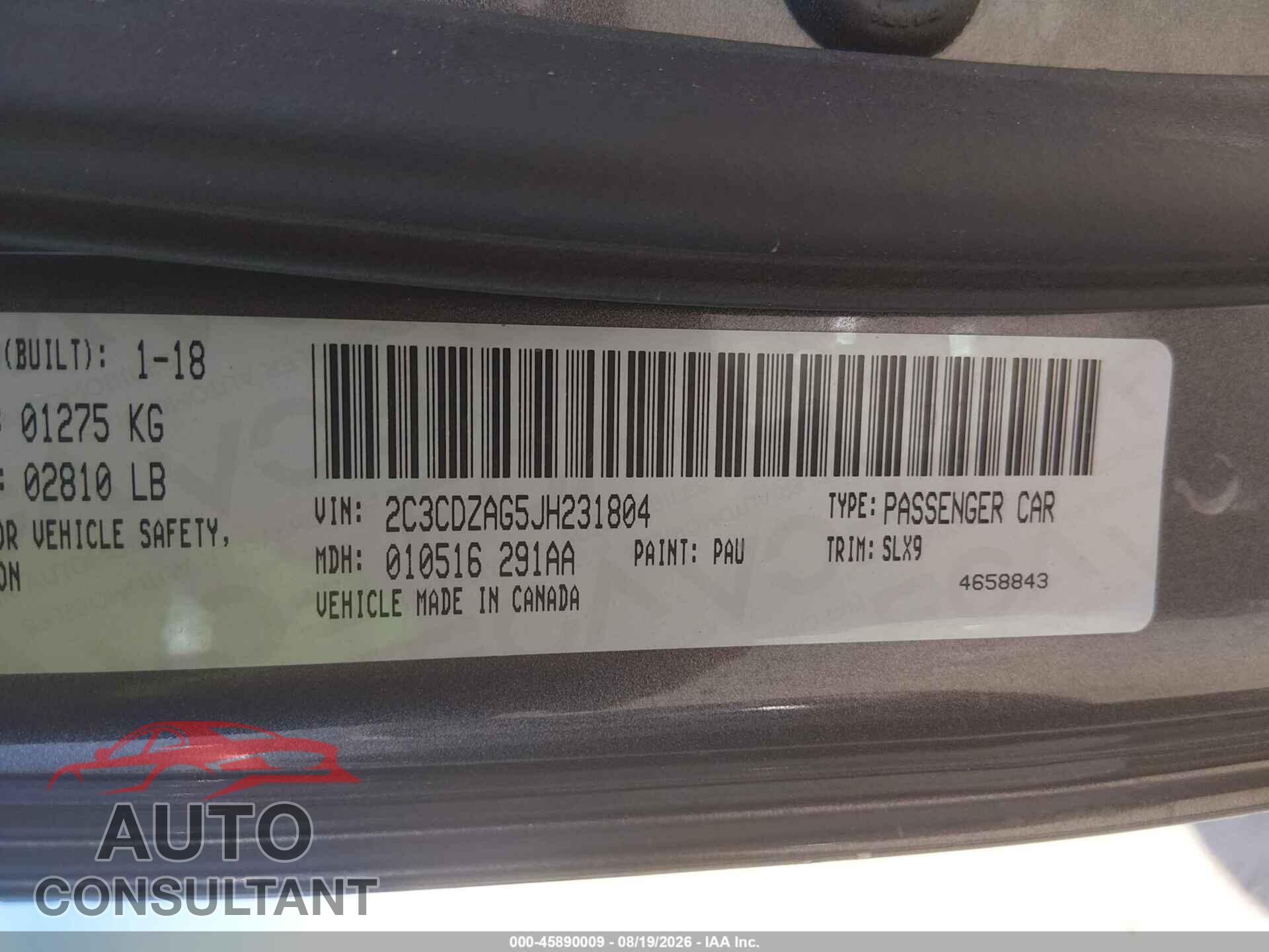 DODGE CHALLENGER 2018 - 2C3CDZAG5JH231804