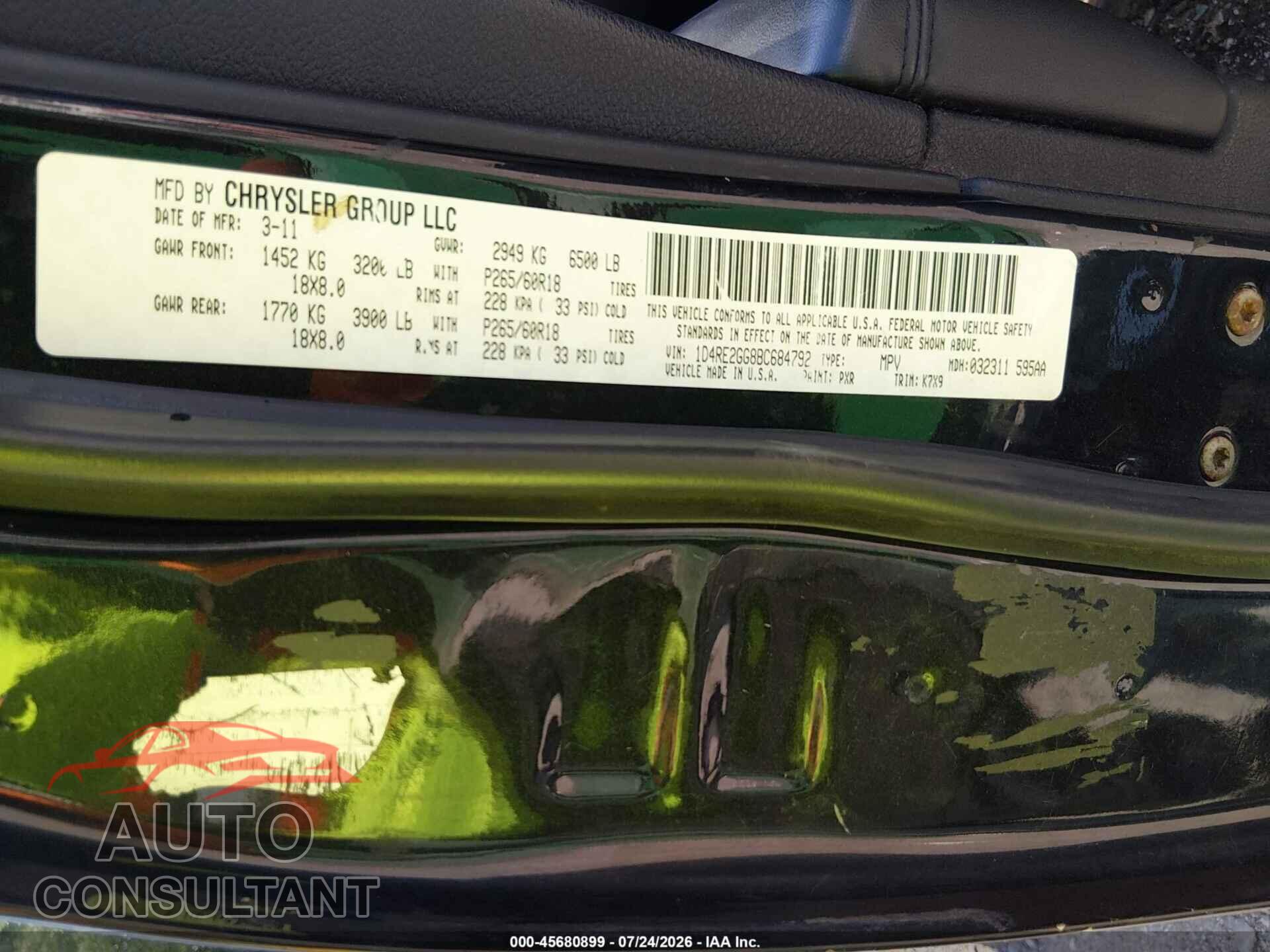 DODGE DURANGO 2011 - 1D4RE2GG8BC684792