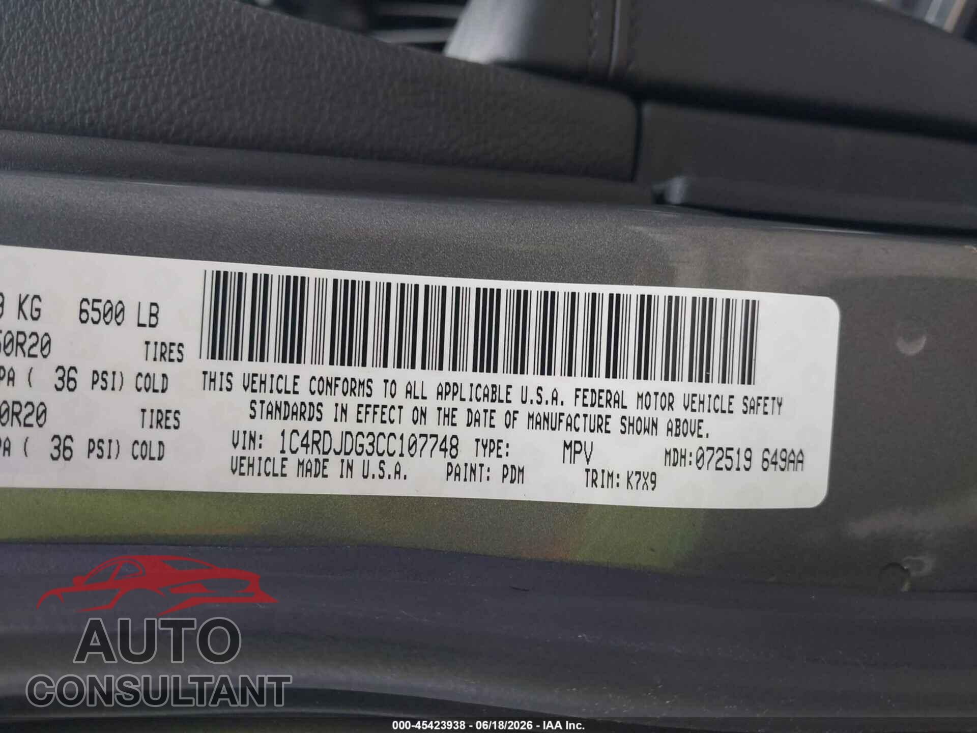DODGE DURANGO 2012 - 1C4RDJDG3CC107748