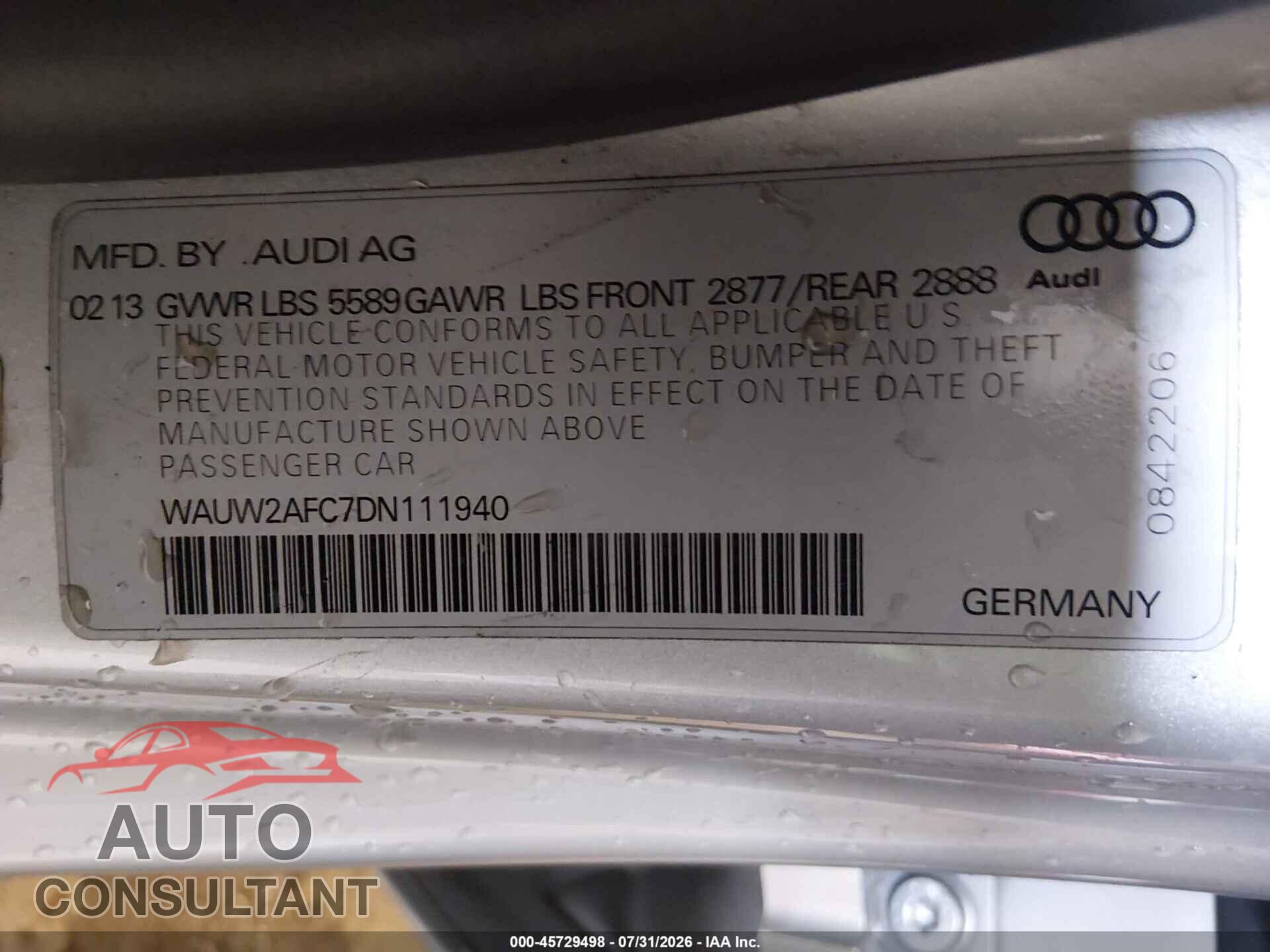 AUDI S7 2013 - WAUW2AFC7DN111940