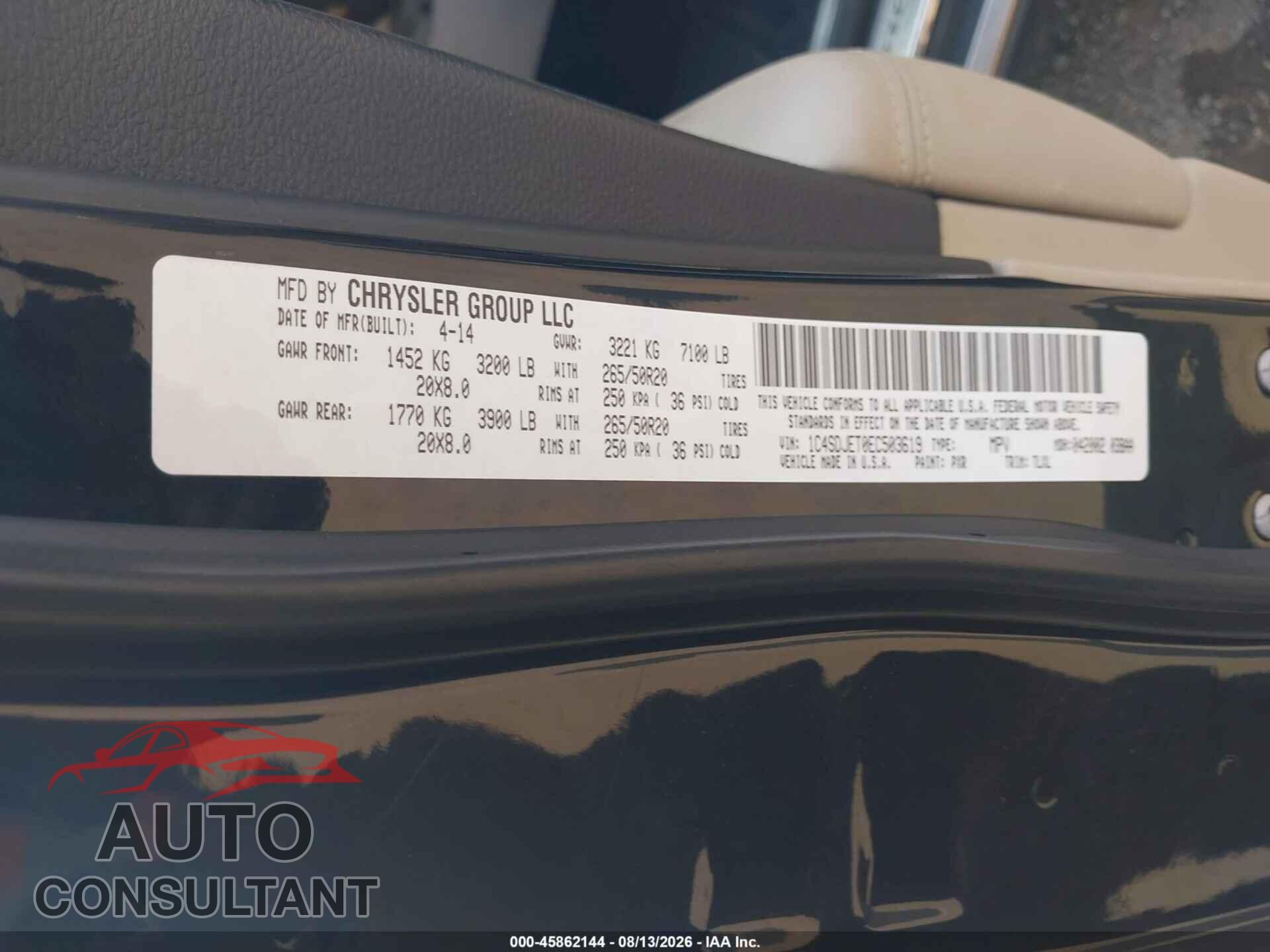 DODGE DURANGO 2014 - 1C4SDJET0EC503619