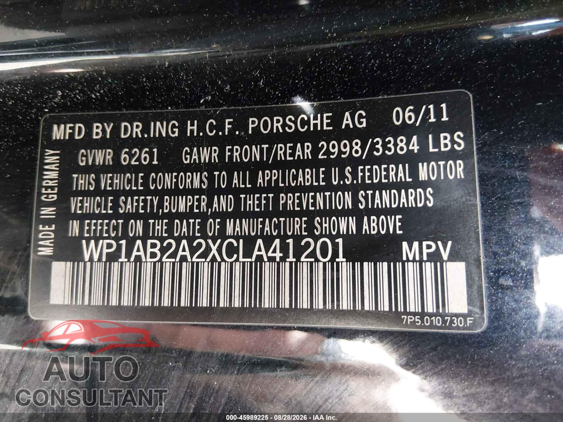 PORSCHE CAYENNE 2012 - WP1AB2A2XCLA41201