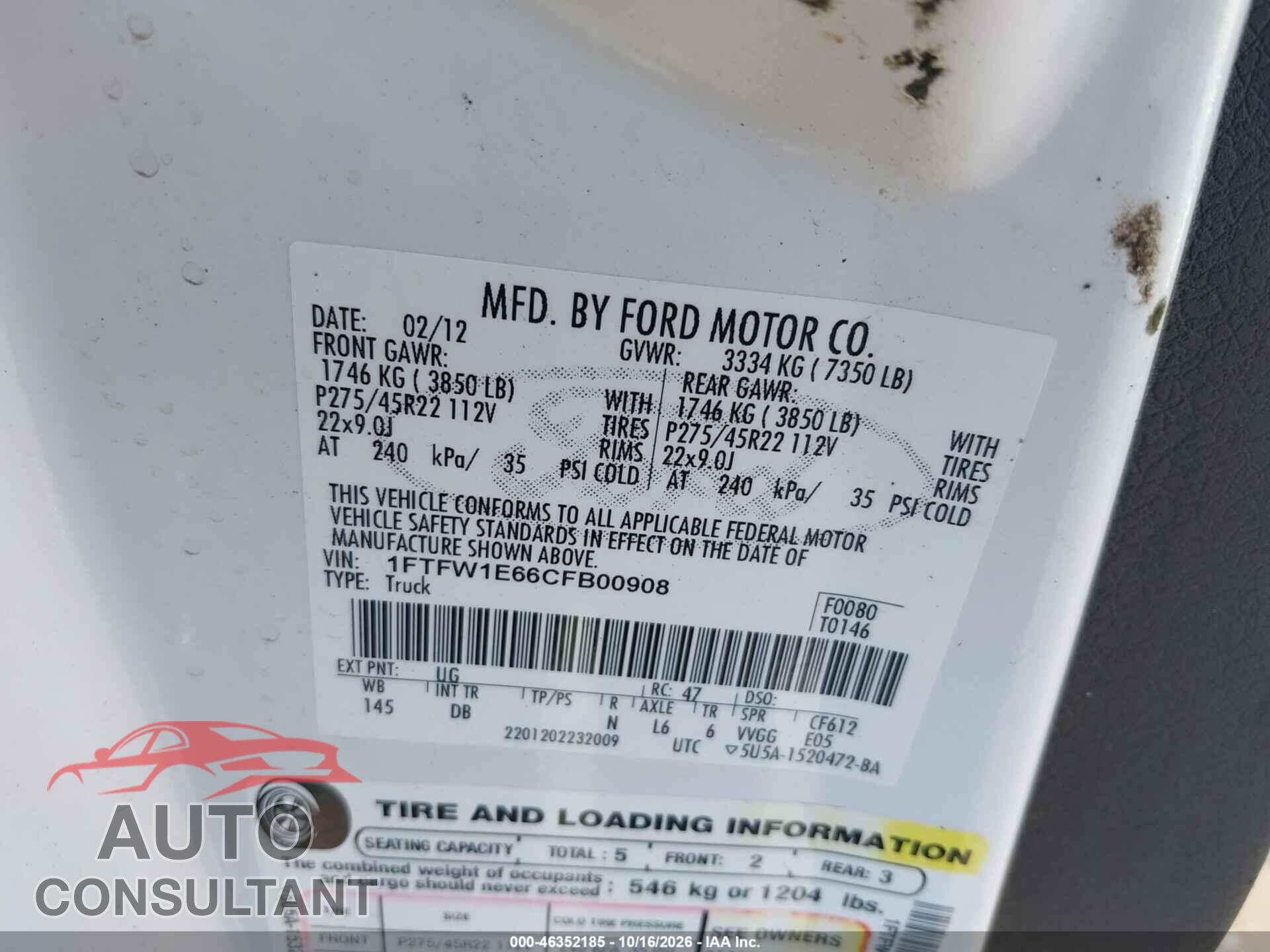 FORD F-150 2012 - 1FTFW1E66CFB00908