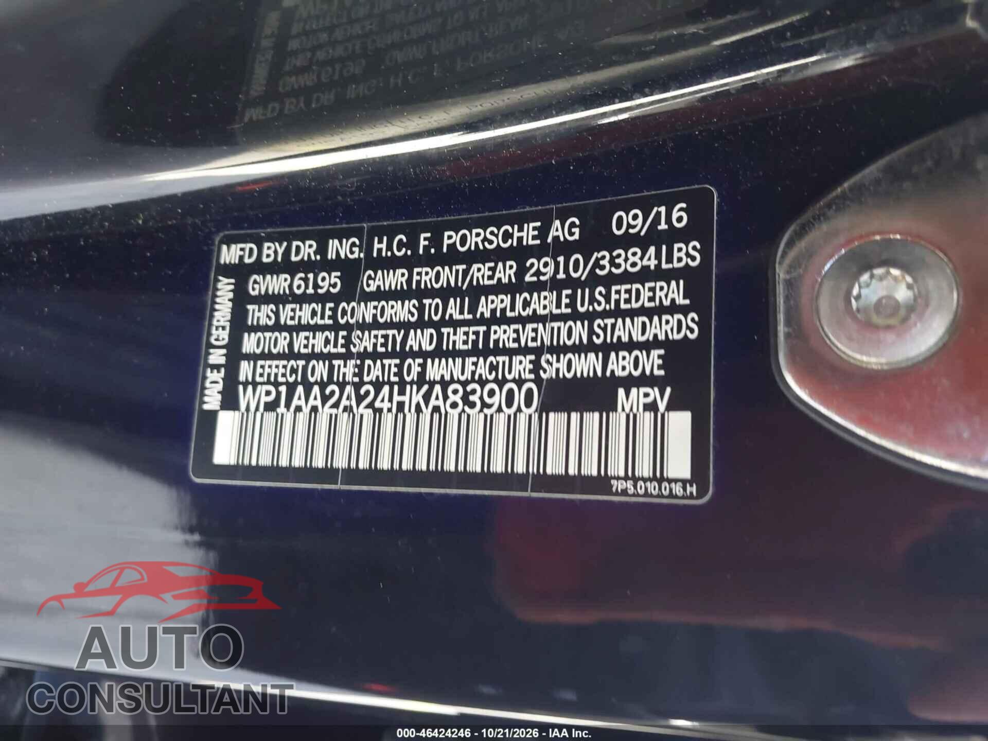 PORSCHE CAYENNE 2017 - WP1AA2A24HKA83900