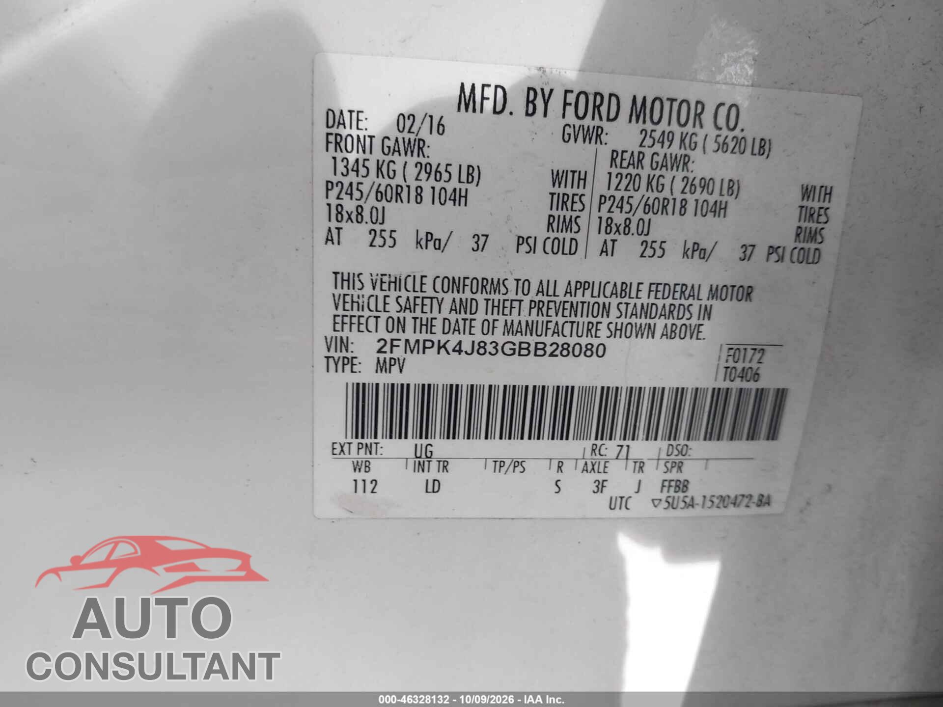 FORD EDGE 2016 - 2FMPK4J83GBB28080