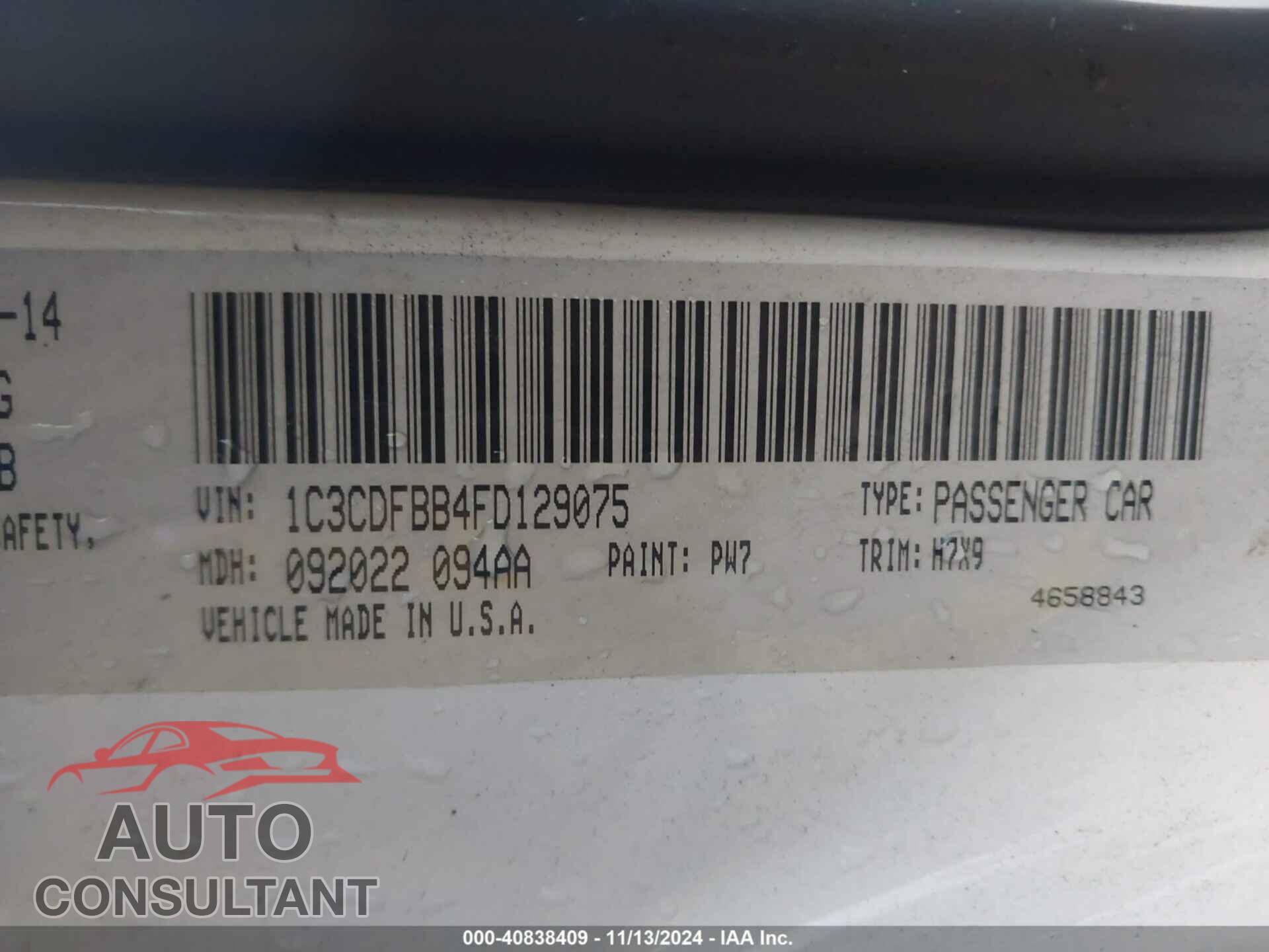 DODGE DART 2015 - 1C3CDFBB4FD129075