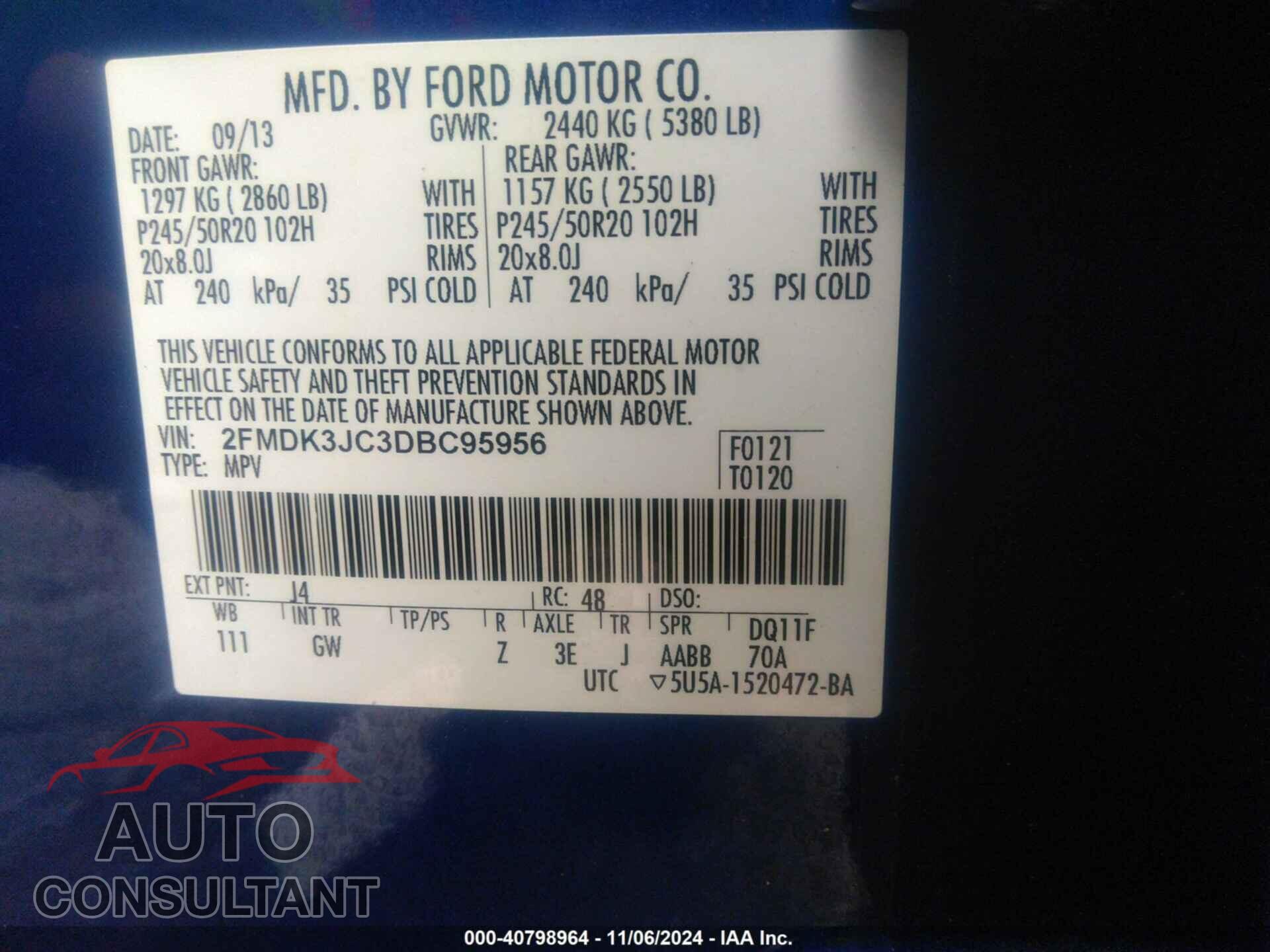 FORD EDGE 2013 - 2FMDK3JC3DBC95956