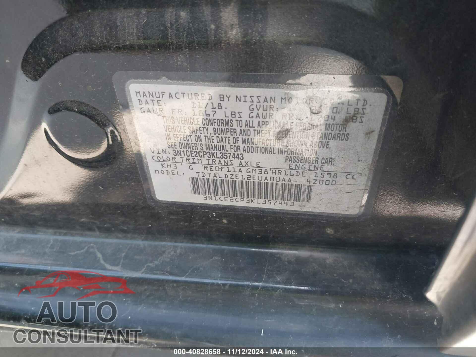 NISSAN VERSA NOTE 2019 - 3N1CE2CP3KL357443