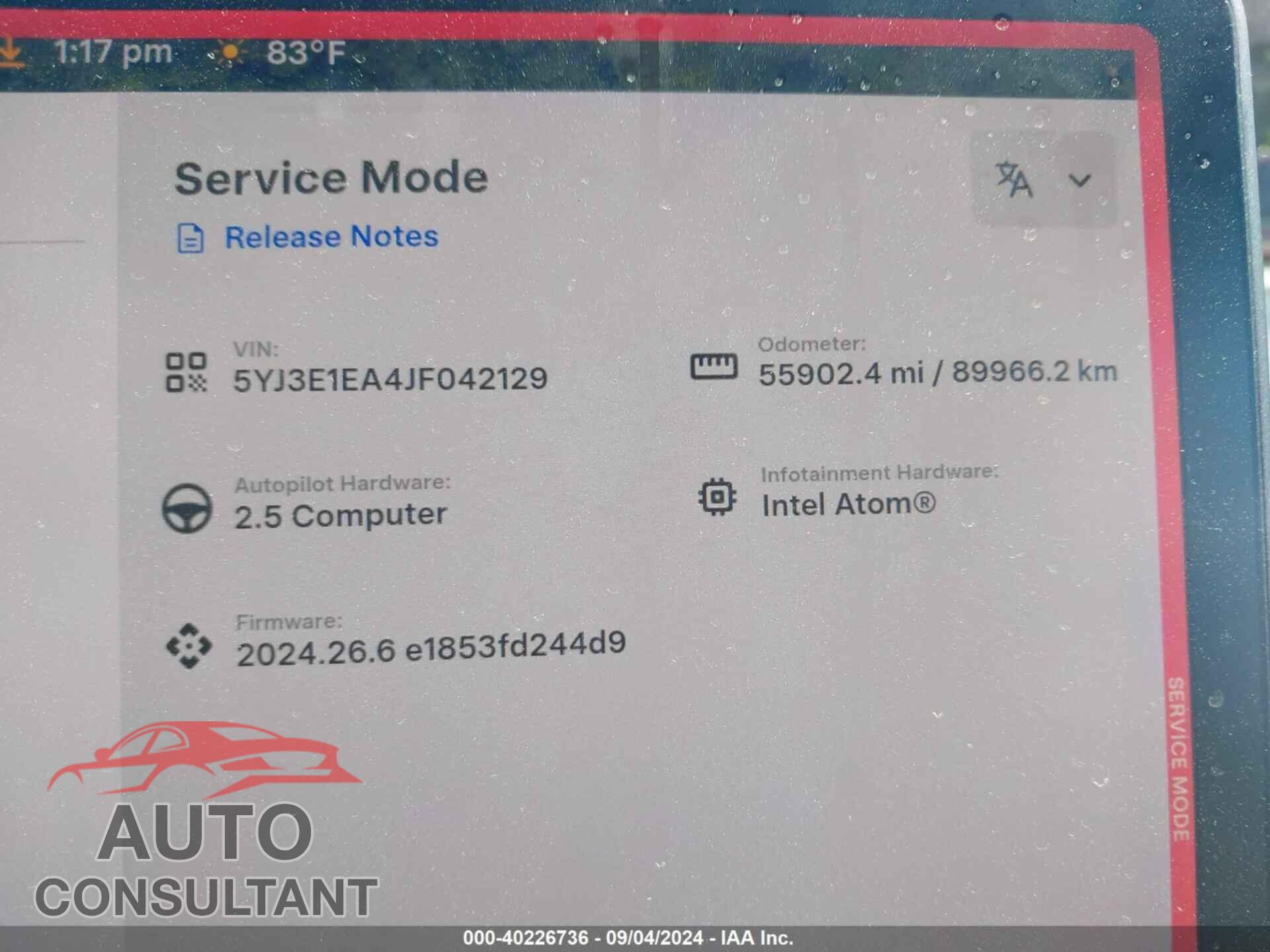 TESLA MODEL 3 2018 - 5YJ3E1EA4JF042129