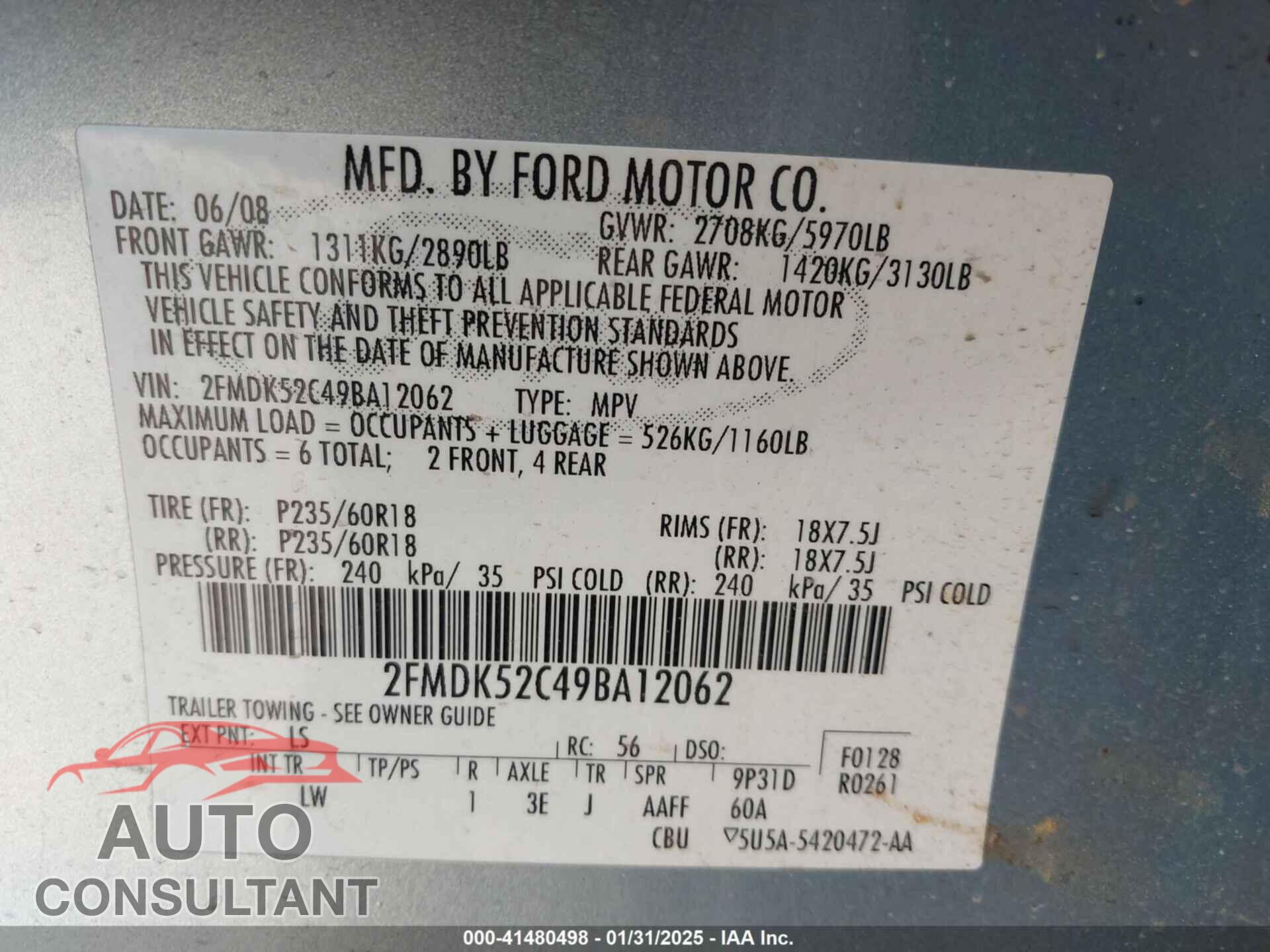 FORD FLEX 2009 - 2FMDK52C49BA12062