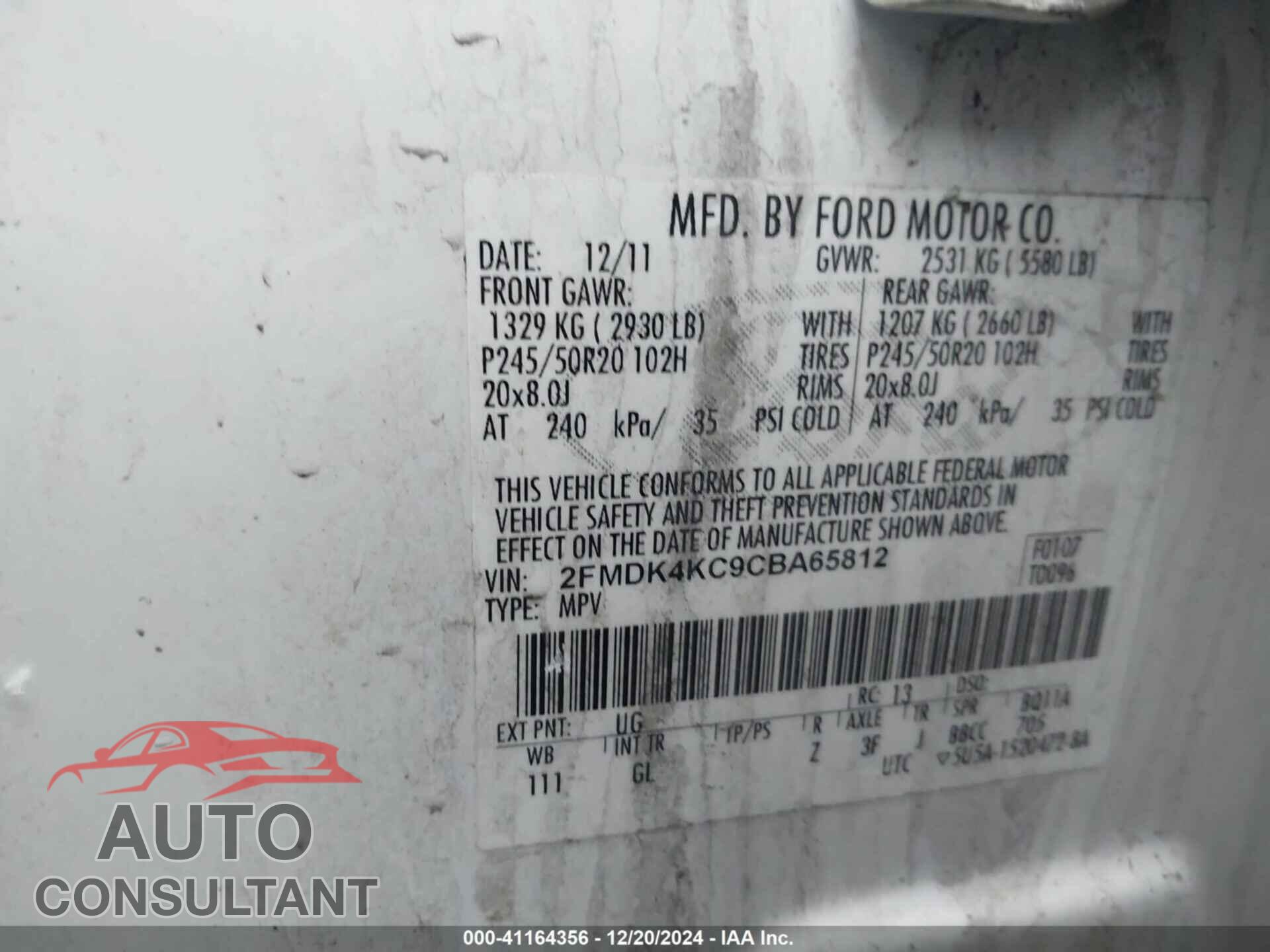 FORD EDGE 2012 - 2FMDK4KC9CBA65812