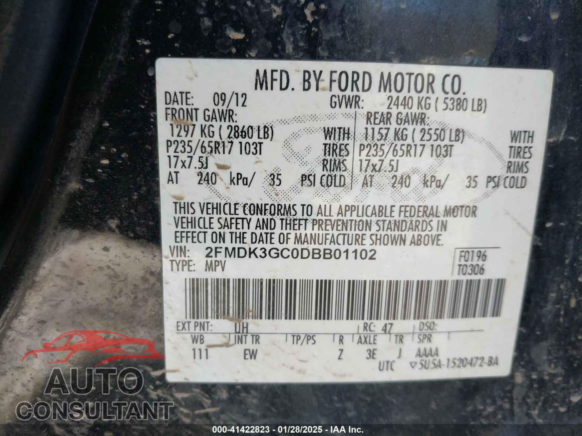 FORD EDGE 2013 - 2FMDK3GC0DBB01102