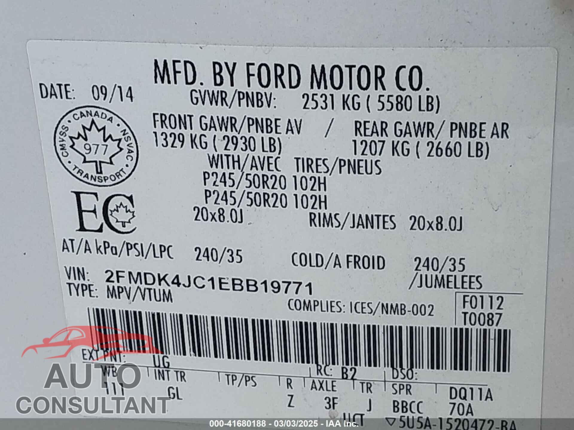 FORD EDGE 2014 - 2FMDK4JC1EBB19771