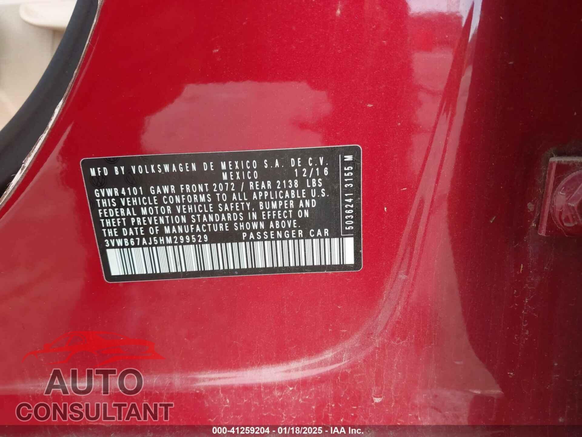 VOLKSWAGEN JETTA 2017 - 3VWB67AJ5HM299529