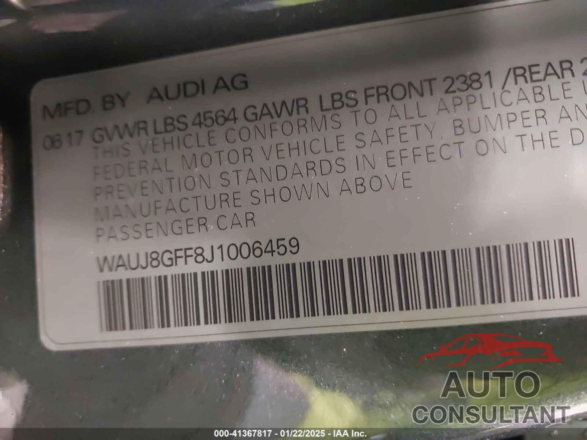 AUDI A3 2018 - WAUJ8GFF8J1006459