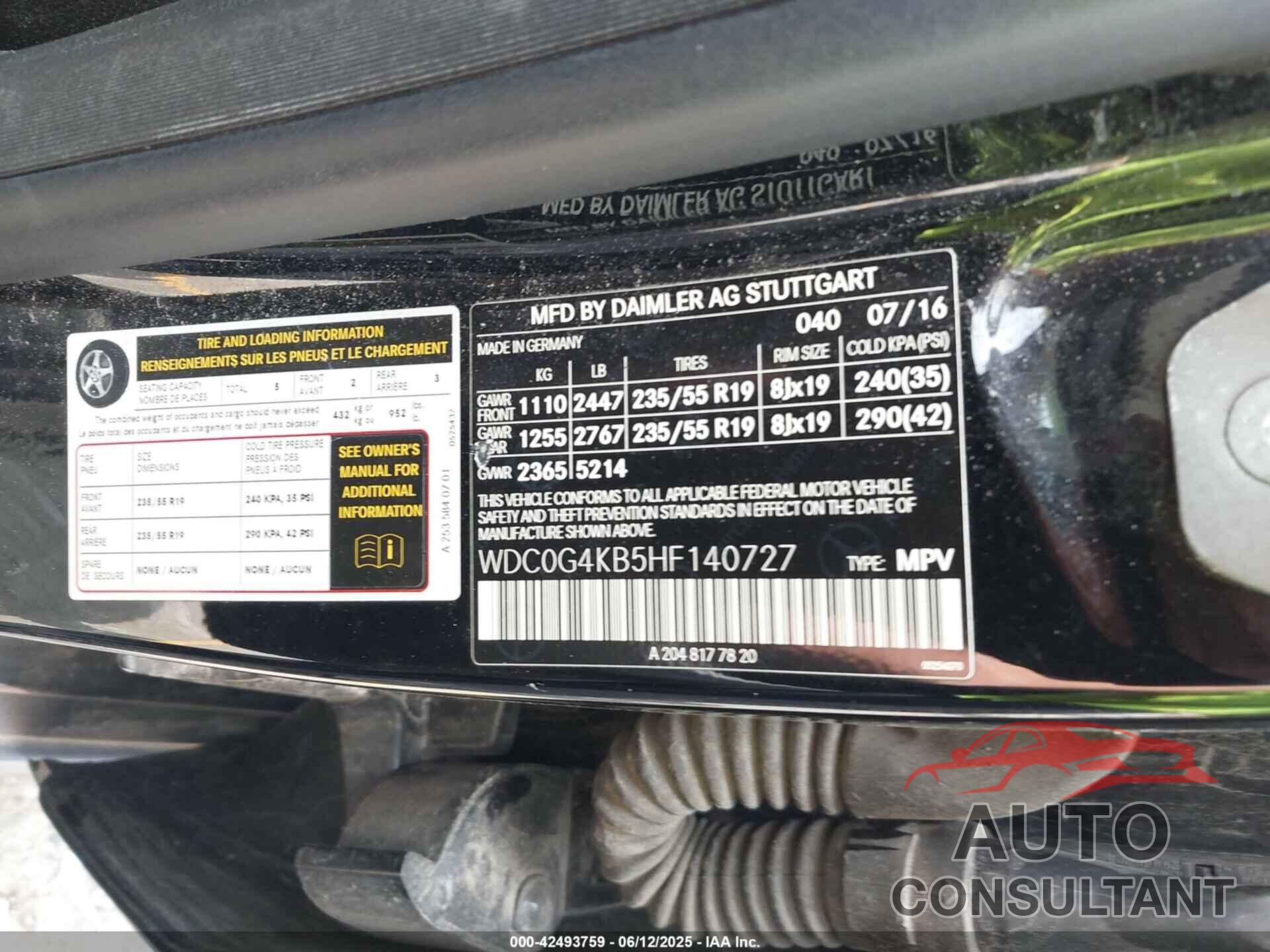 MERCEDES-BENZ GLC 300 2017 - WDC0G4KB5HF140727