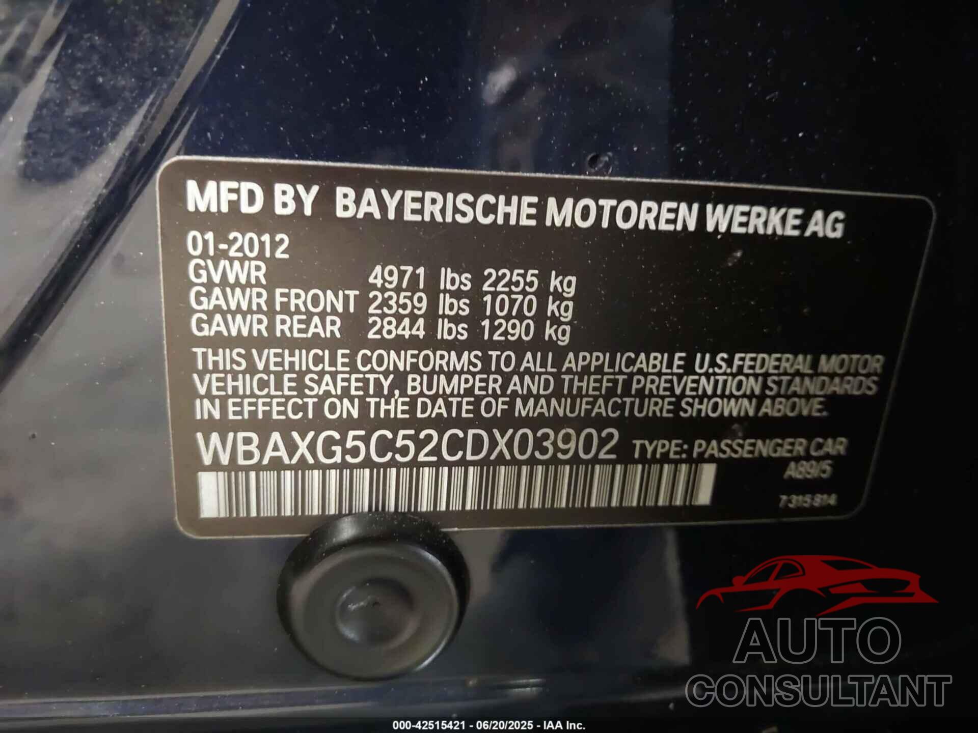 BMW 528I 2012 - WBAXG5C52CDX03902