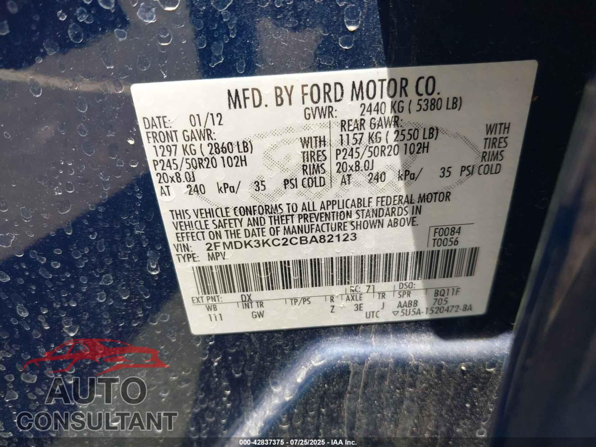 FORD EDGE 2012 - 2FMDK3KC2CBA82123