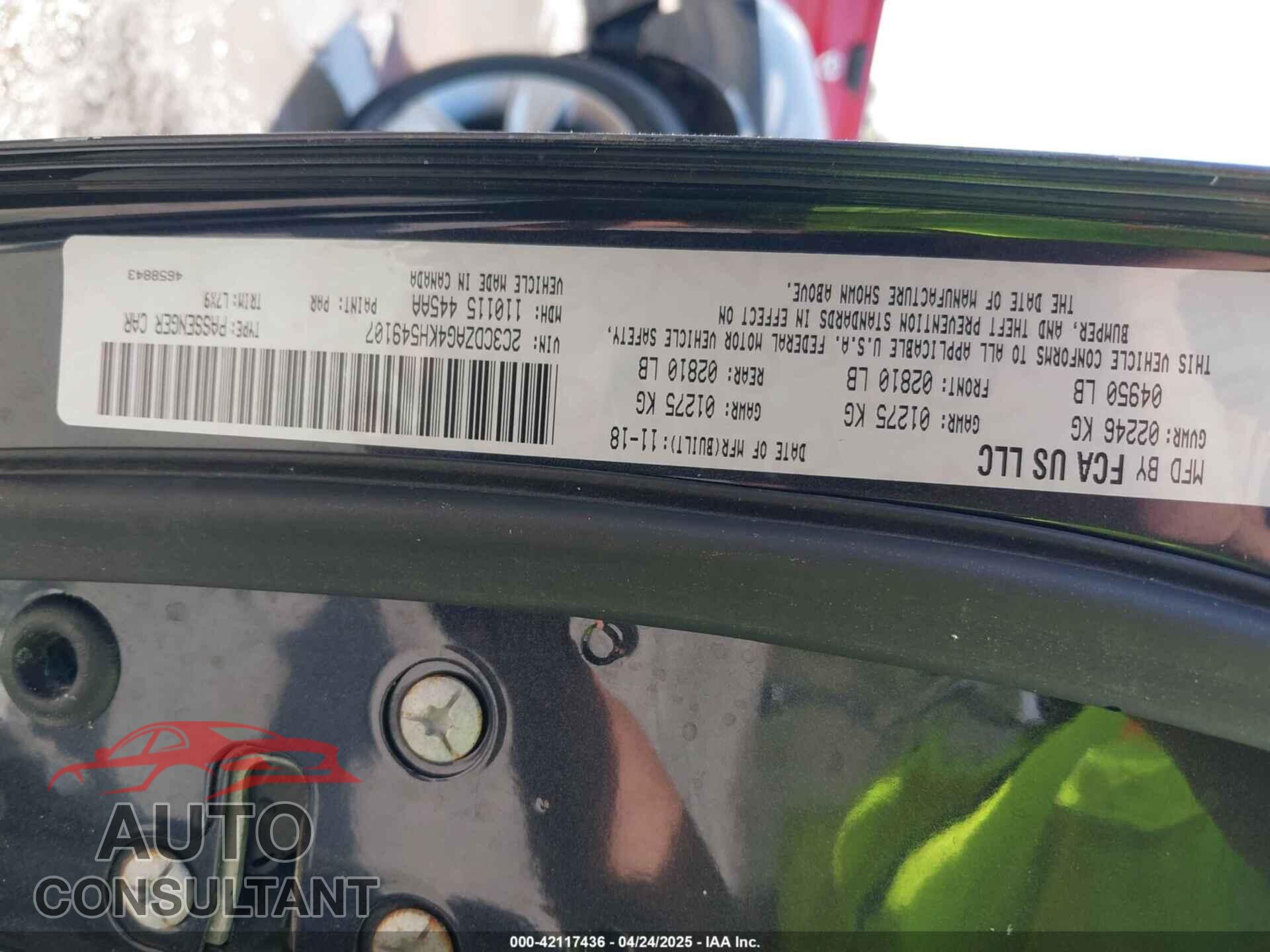 DODGE CHALLENGER 2019 - 2C3CDZAG4KH549107