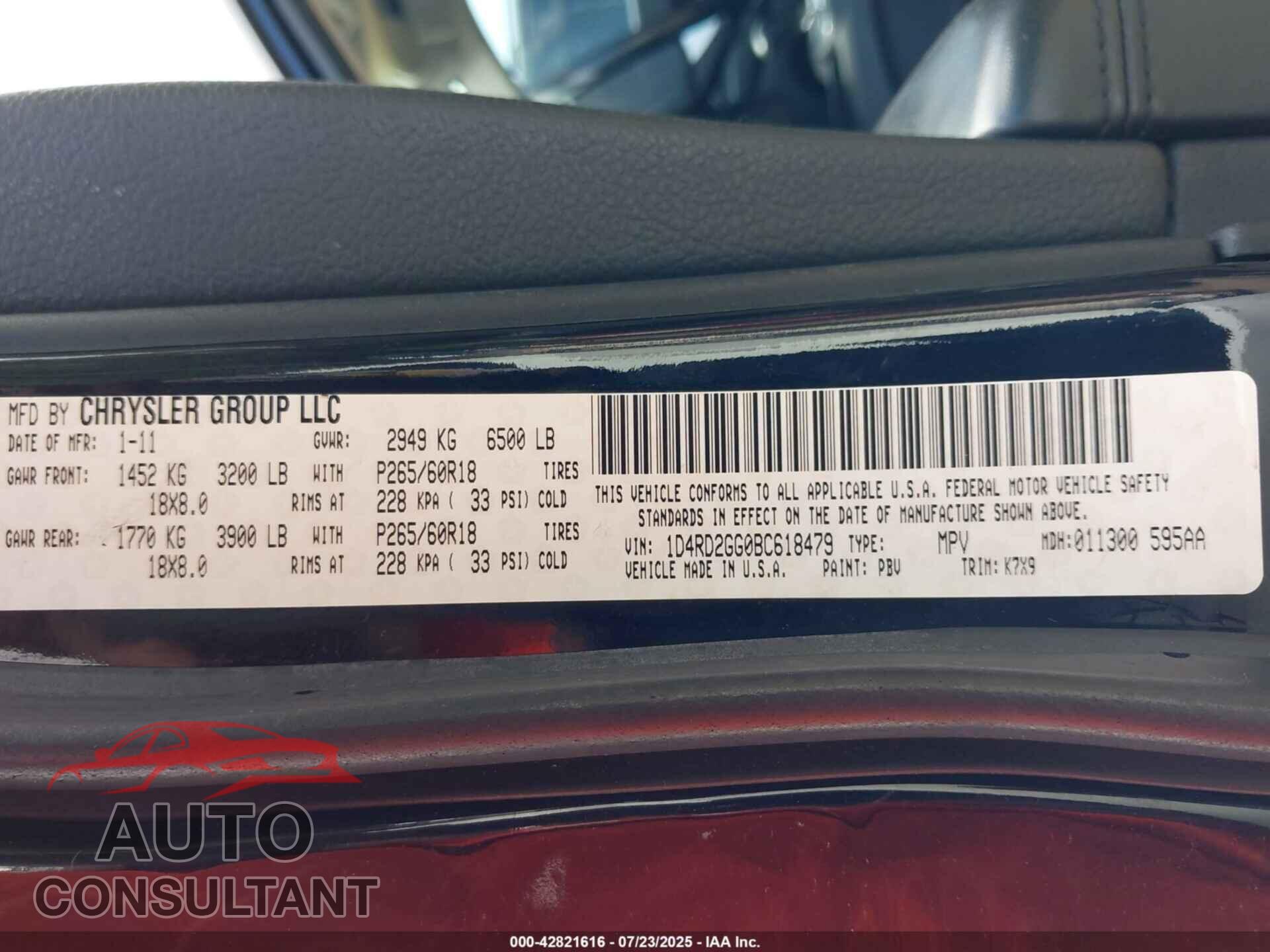 DODGE DURANGO 2011 - 1D4RD2GG0BC618479