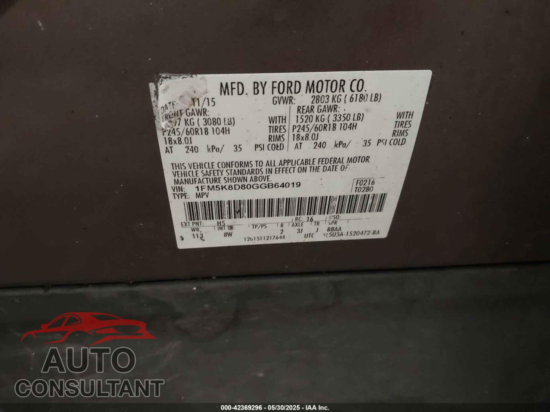 FORD EXPLORER 2016 - 1FM5K8D80GGB64019