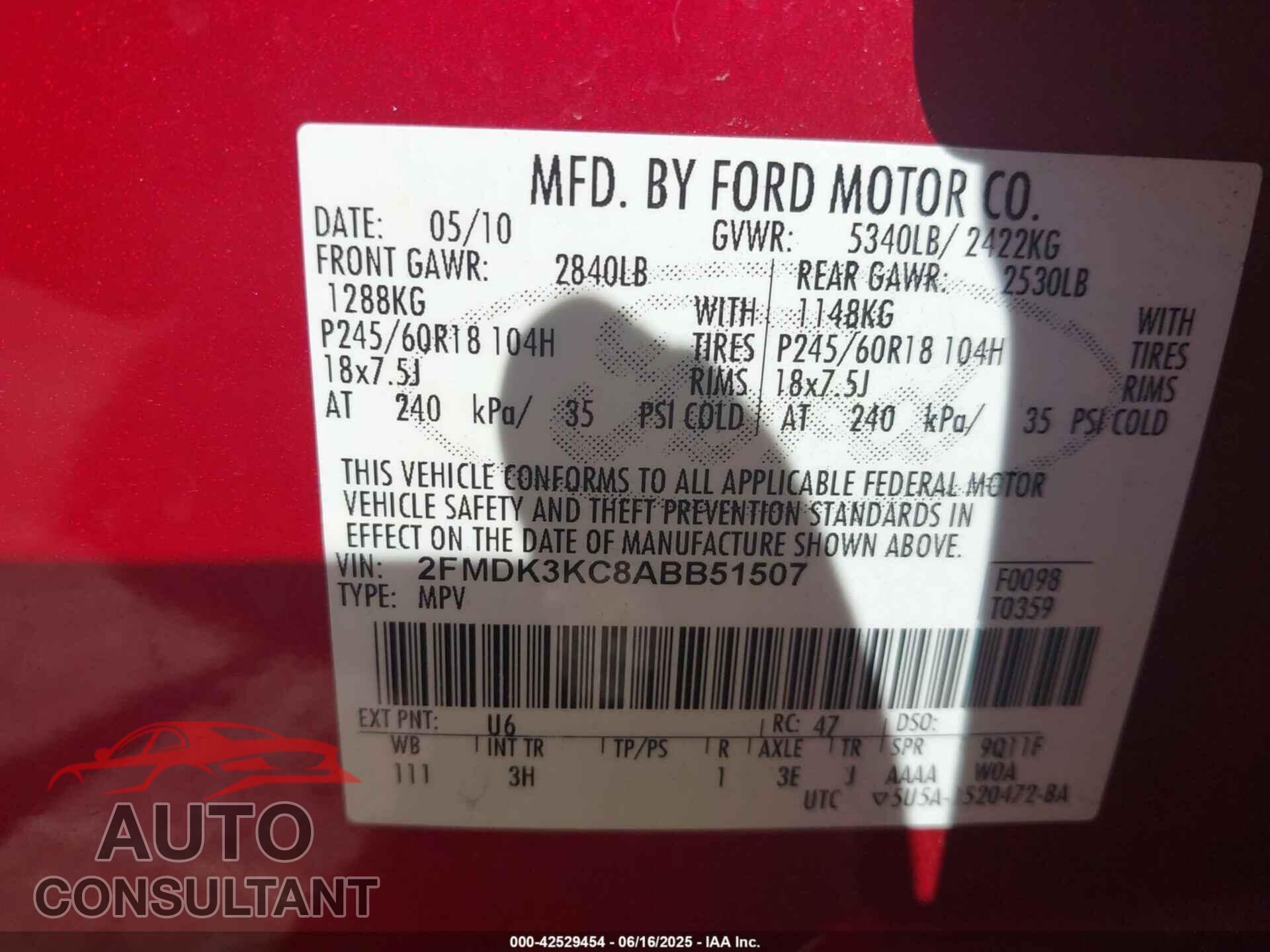 FORD EDGE 2010 - 2FMDK3KC8ABB51507