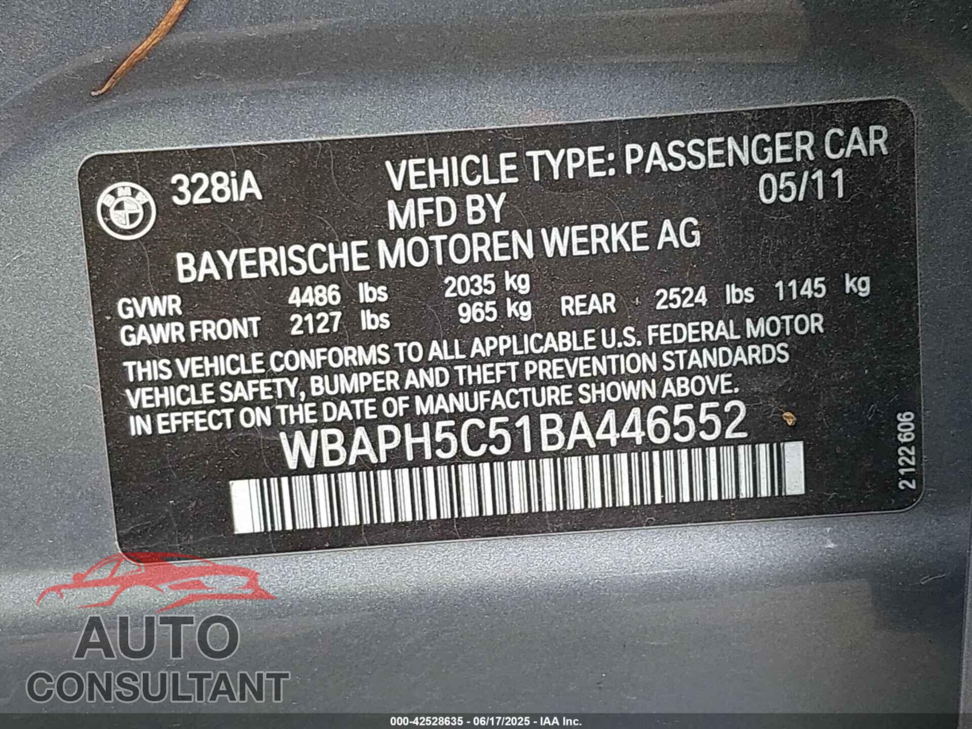 BMW 328 2011 - WBAPH5C51BA446552