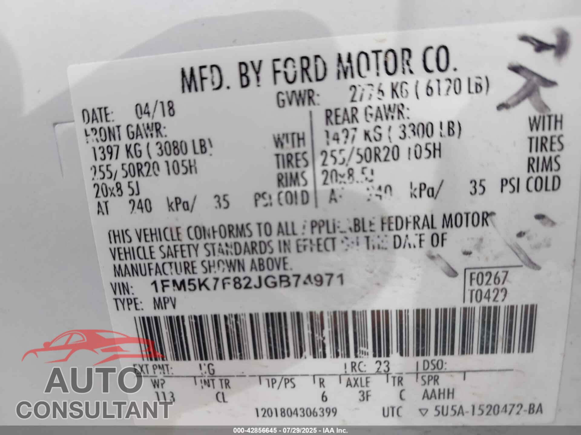 FORD EXPLORER 2018 - 1FM5K7F82JGB74971