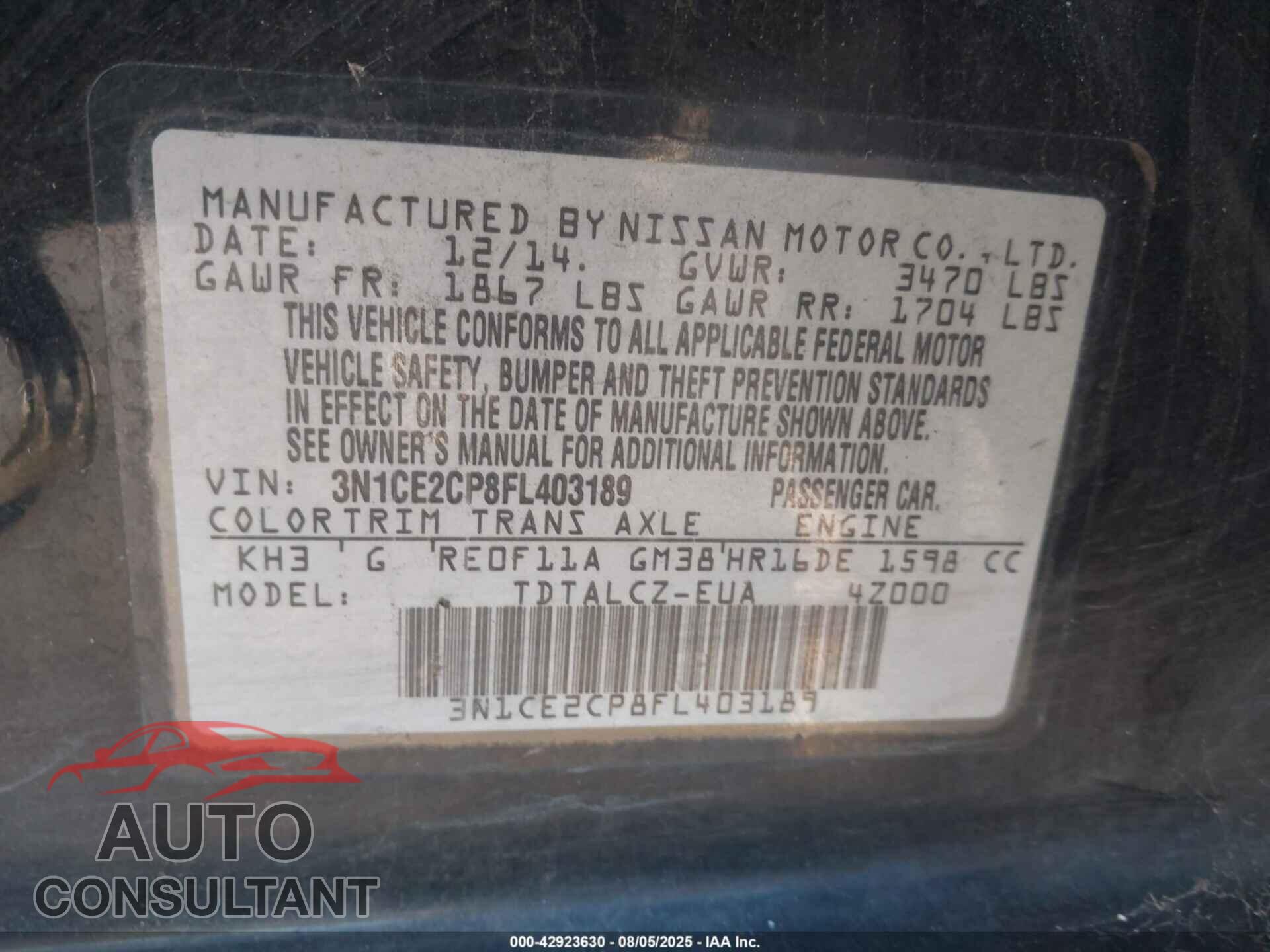 NISSAN VERSA NOTE 2015 - 3N1CE2CP8FL403189