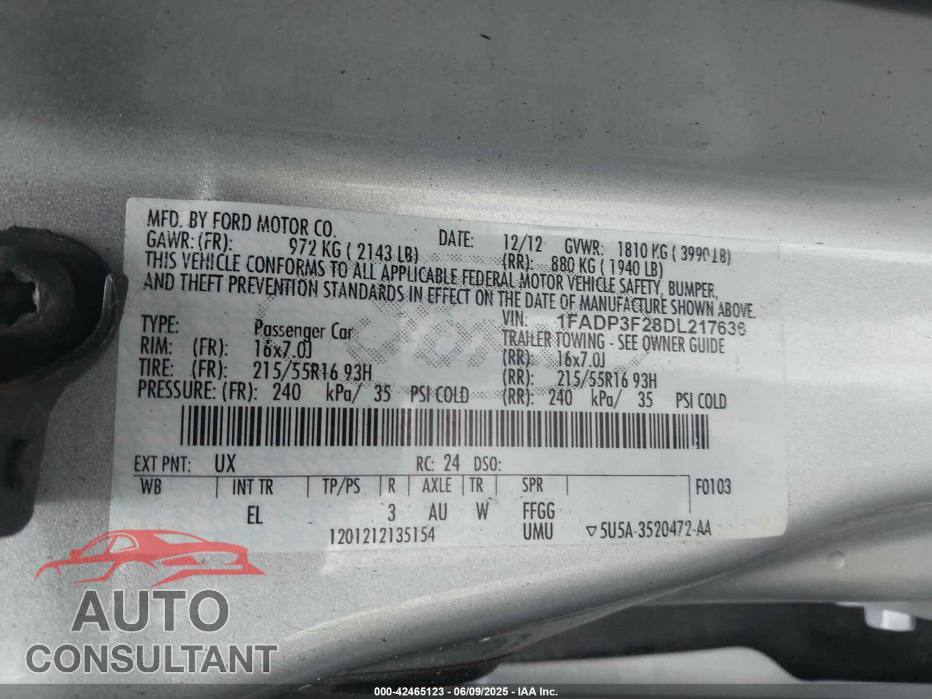 FORD FOCUS 2013 - 1FADP3F28DL217636