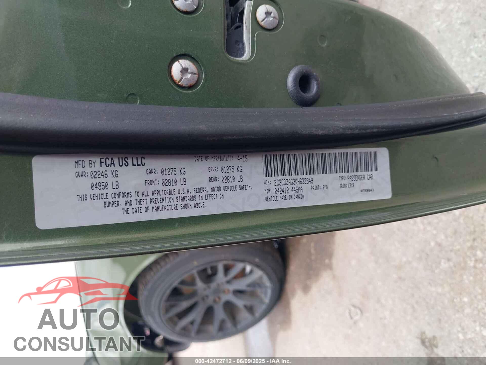 DODGE CHALLENGER 2019 - 2C3CDZAG3KH632849