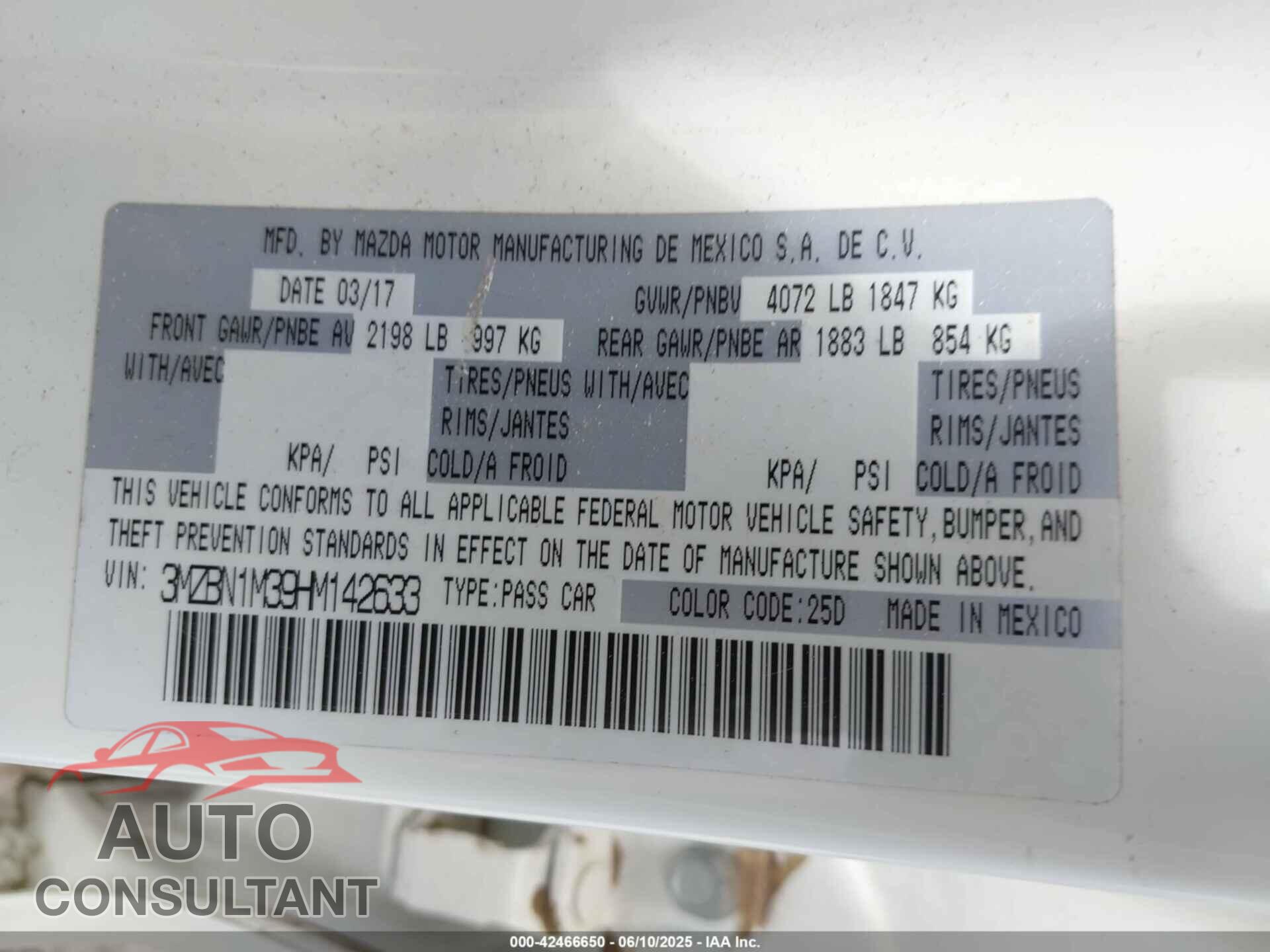 MAZDA MAZDA3 2017 - 3MZBN1M39HM142633