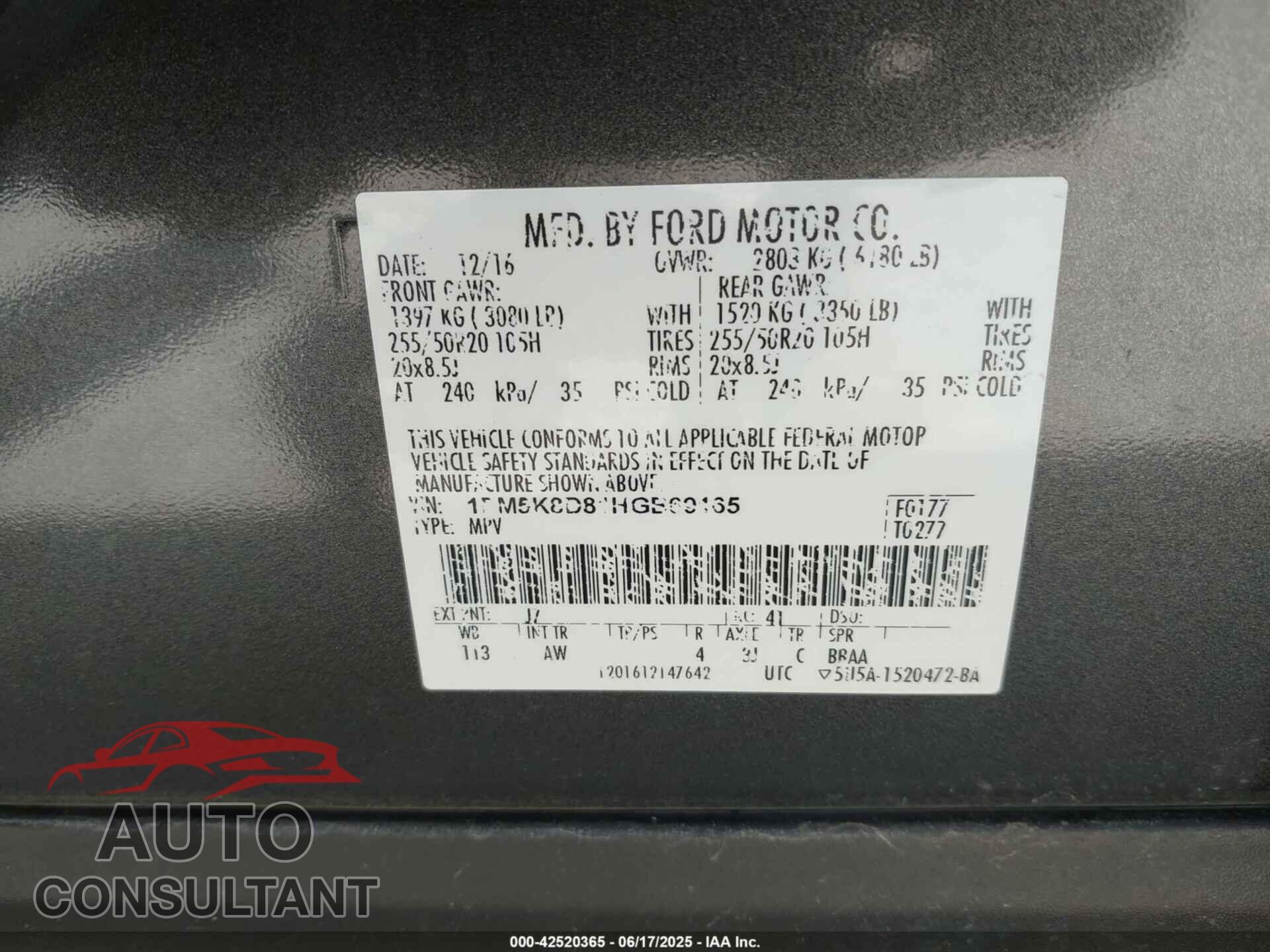 FORD EXPLORER 2017 - 1FM5K8D81HGB69165