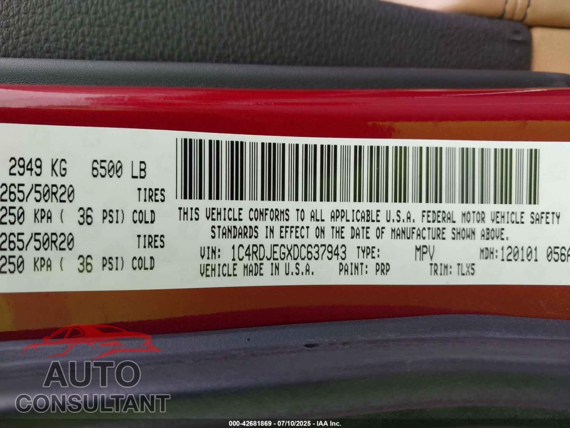 DODGE DURANGO 2013 - 1C4RDJEGXDC637943