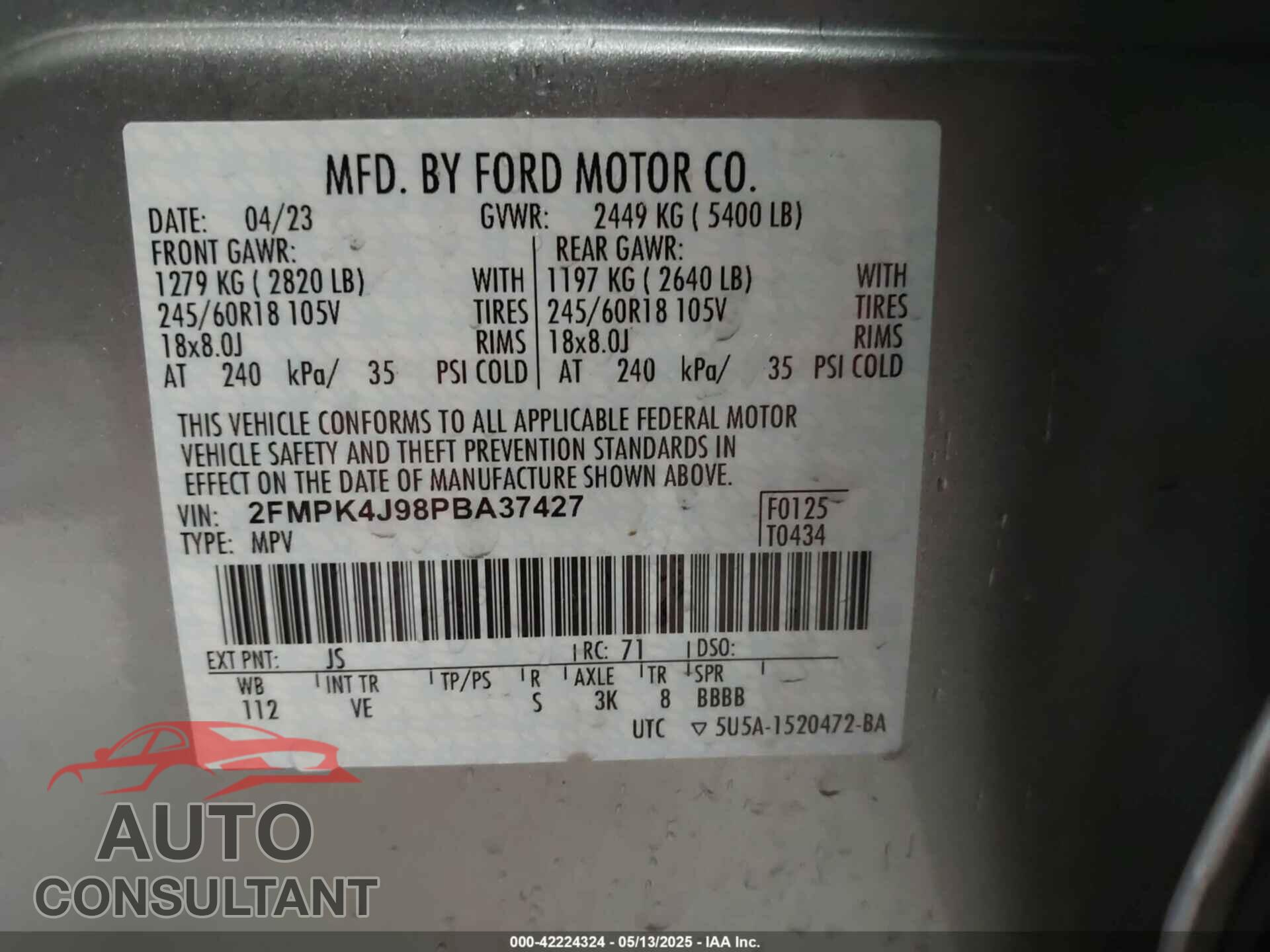 FORD EDGE 2023 - 2FMPK4J98PBA37427