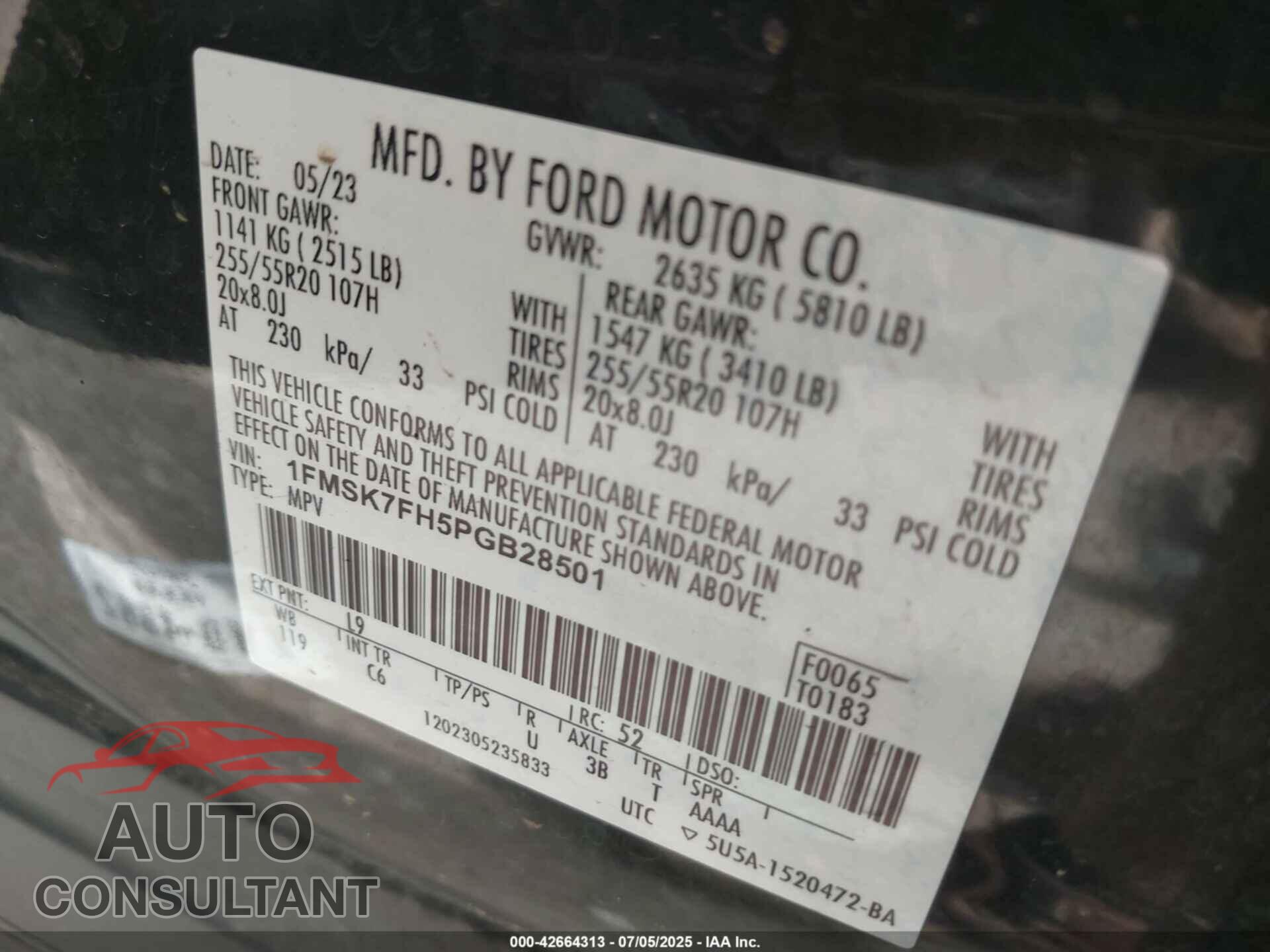 FORD EXPLORER 2023 - 1FMSK7FH5PGB28501