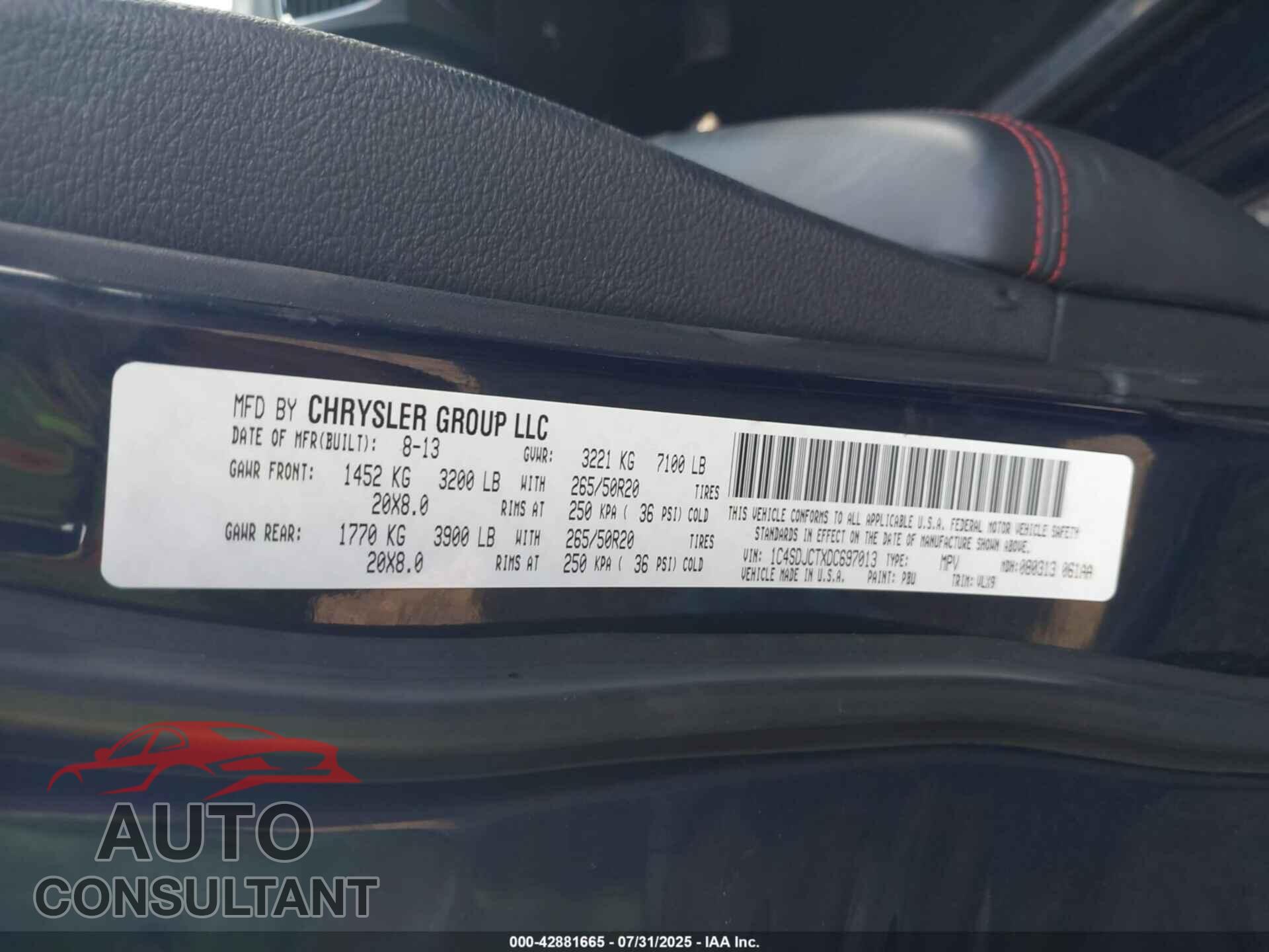 DODGE DURANGO 2013 - 1C4SDJCTXDC697013
